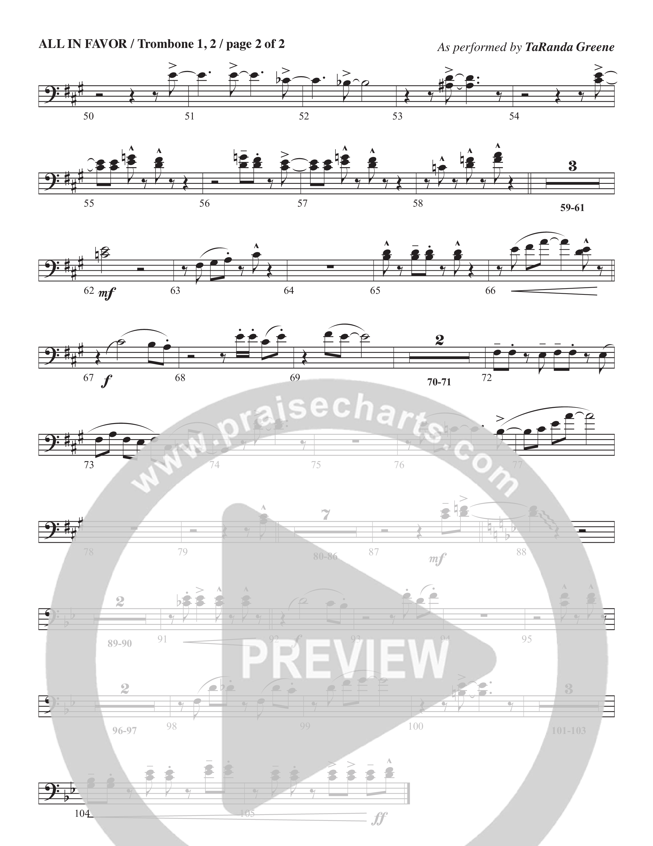 All In Favor (Choral Anthem SATB) Trombone 1/2 (TaRanda Greene / Arr. Wayne Haun / Arr. Kris Crunk)