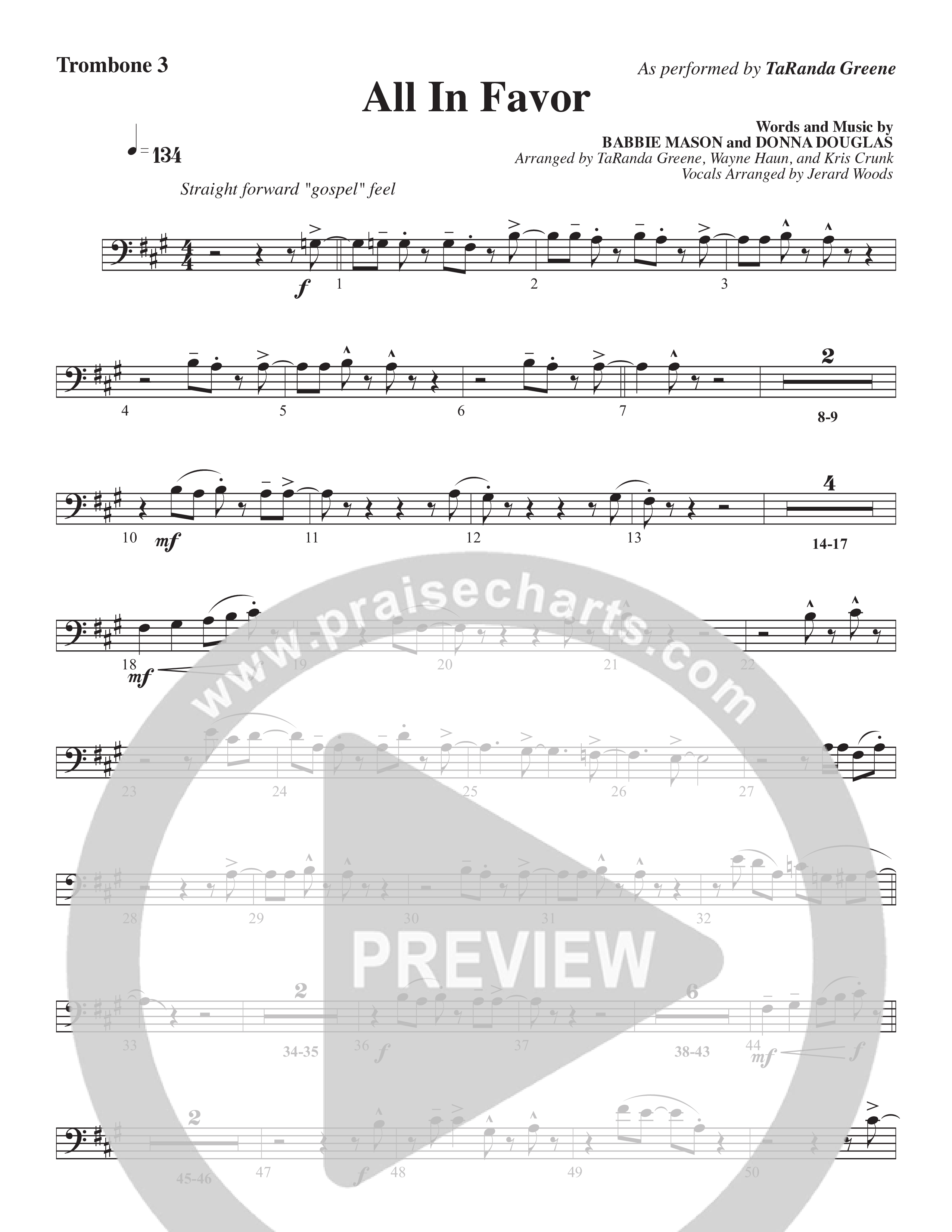 All In Favor (Choral Anthem SATB) Trombone 3 (TaRanda Greene / Arr. Wayne Haun / Arr. Kris Crunk)