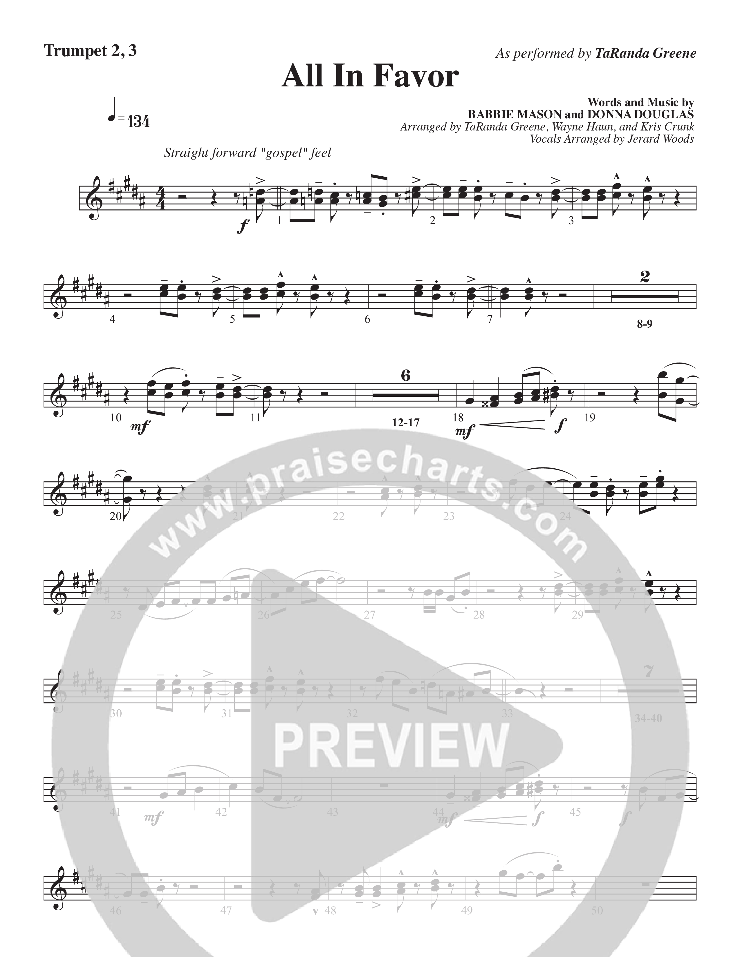 All In Favor (Choral Anthem SATB) Trumpet 2/3 (TaRanda Greene / Arr. Wayne Haun / Arr. Kris Crunk)