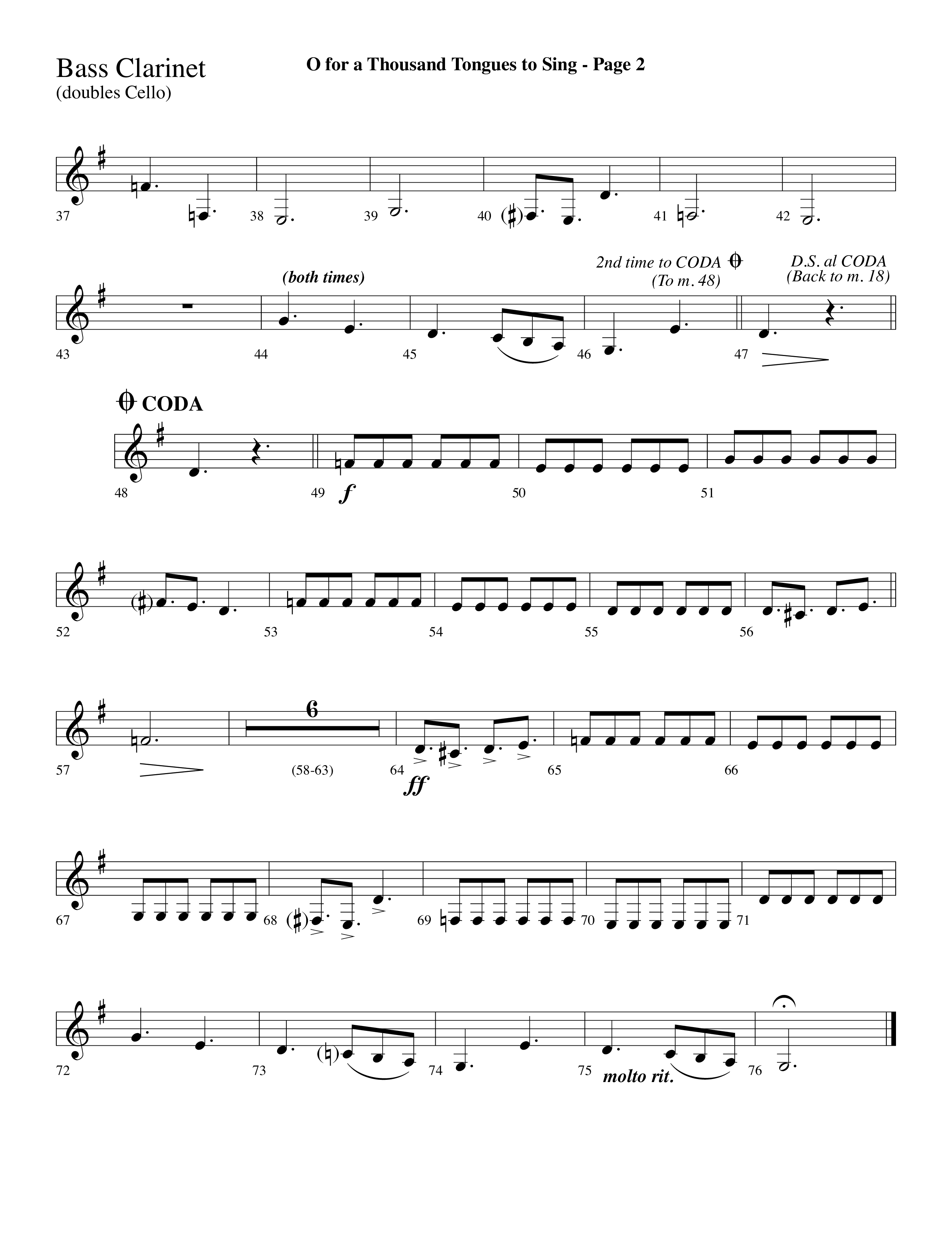 O For A Thousand Tongues (Choral Anthem SATB) Bass Clarinet (Lifeway Choral / Arr. Dave Williamson)