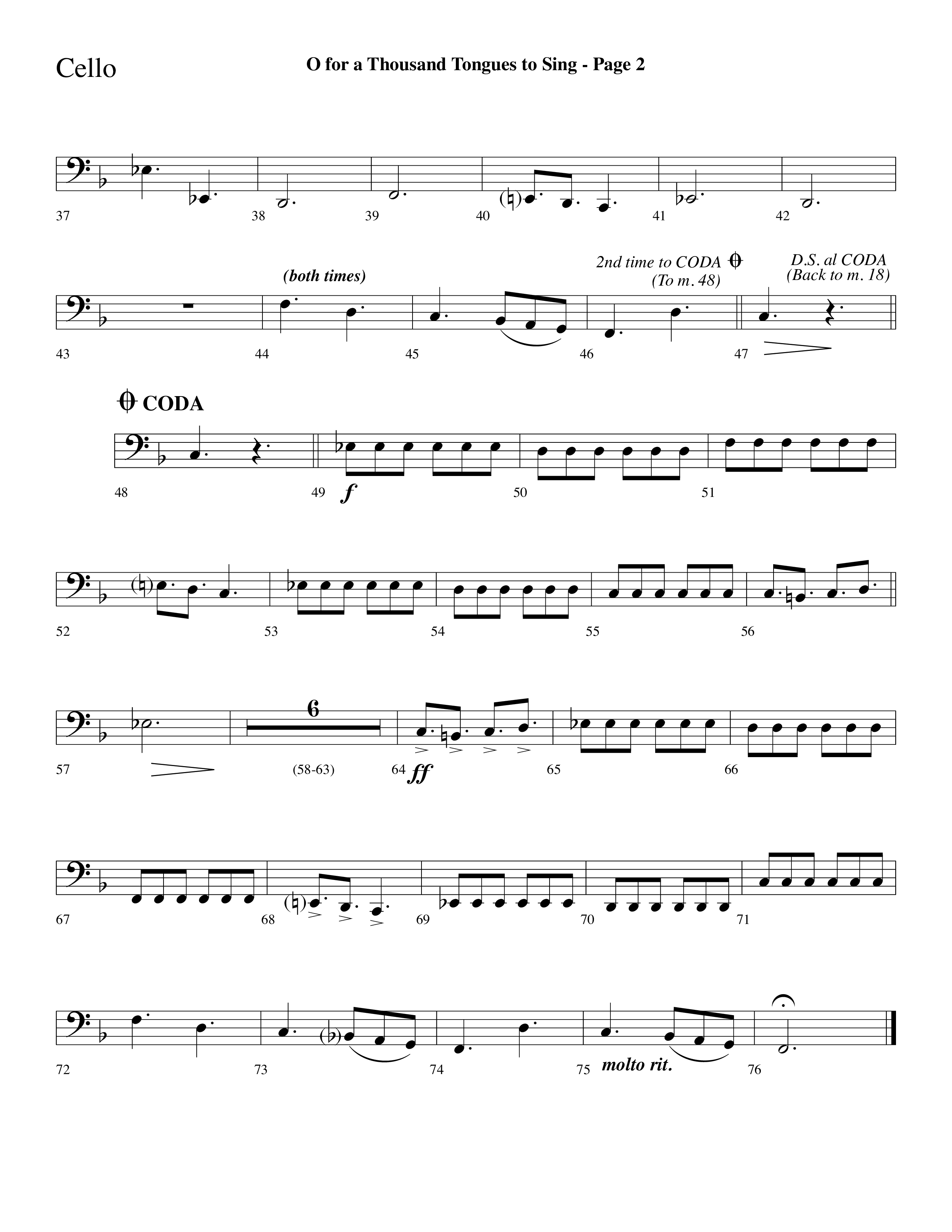 O For A Thousand Tongues (Choral Anthem SATB) Cello (Lifeway Choral / Arr. Dave Williamson)
