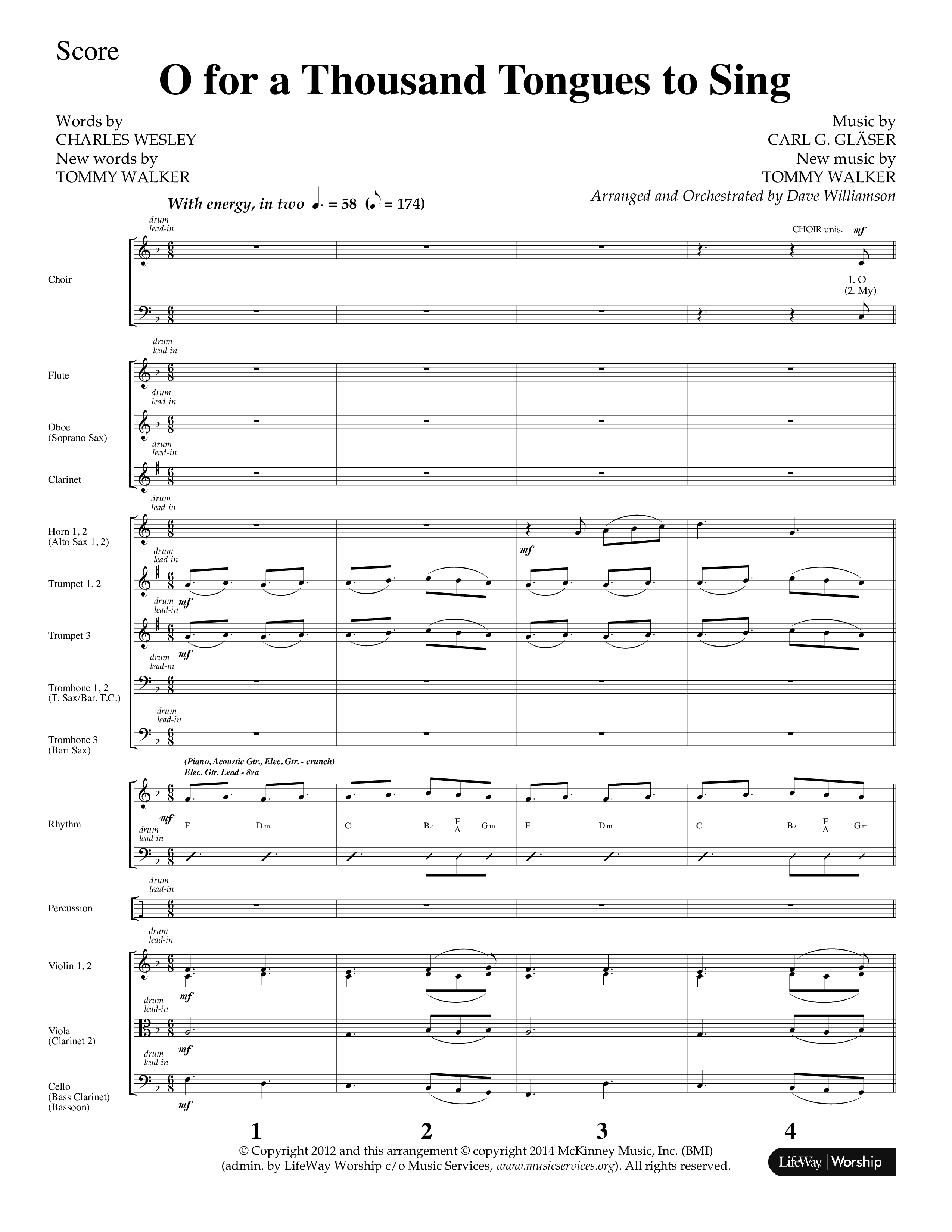 O For A Thousand Tongues (Choral Anthem SATB) Conductor's Score (Lifeway Choral / Arr. Dave Williamson)