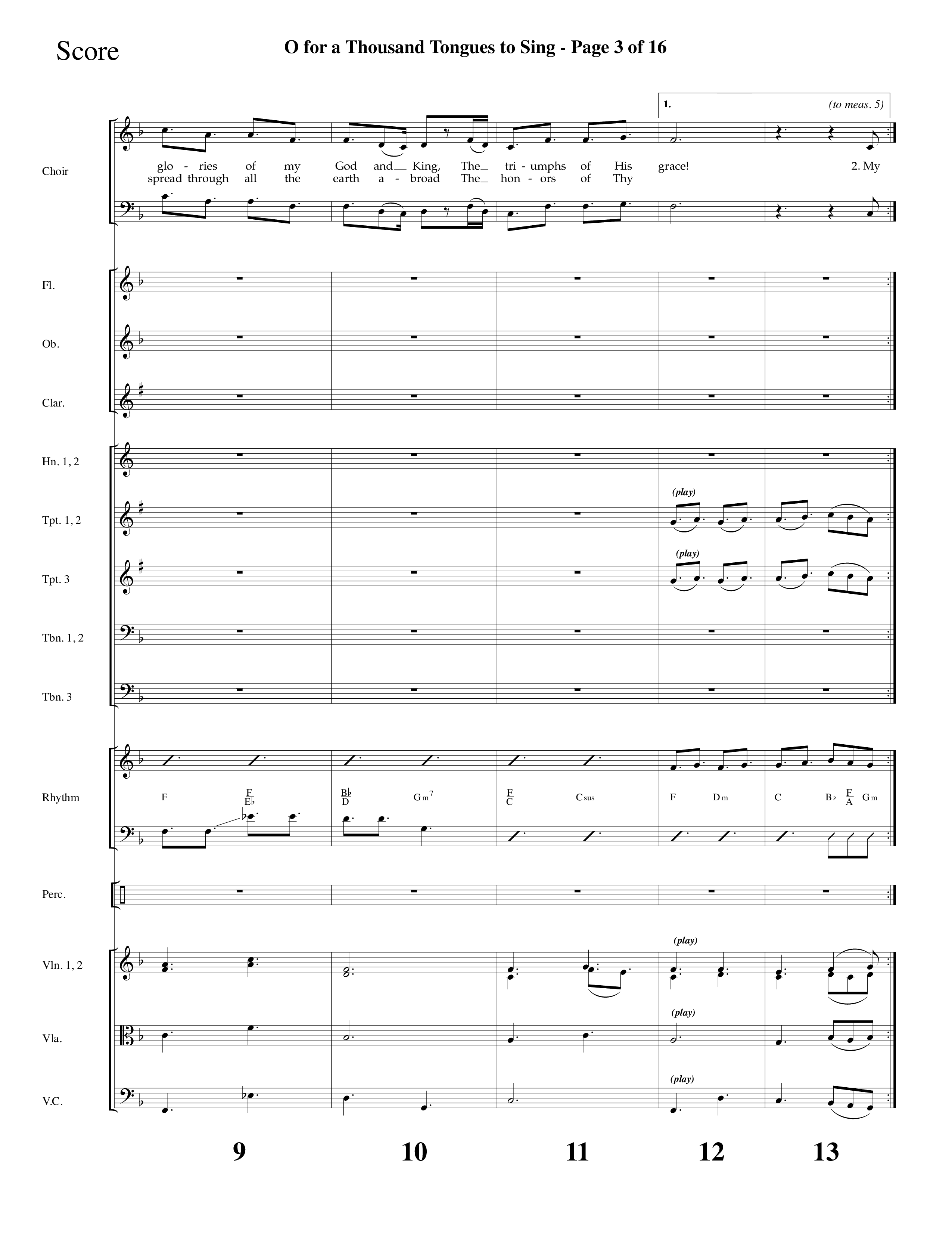 O For A Thousand Tongues (Choral Anthem SATB) Conductor's Score (Lifeway Choral / Arr. Dave Williamson)