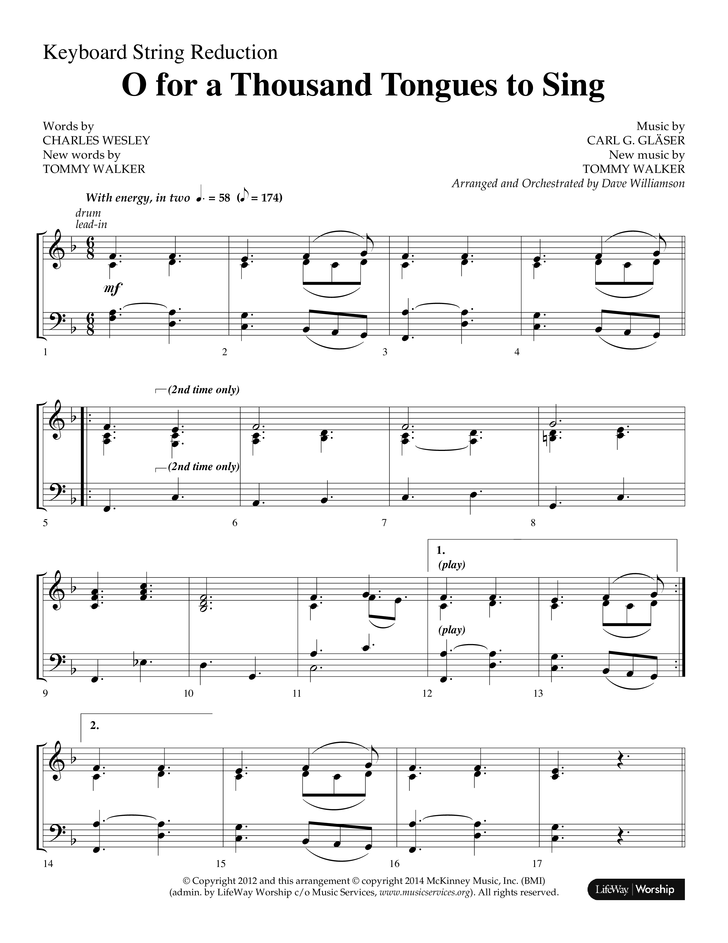 O For A Thousand Tongues (Choral Anthem SATB) String Reduction (Lifeway Choral / Arr. Dave Williamson)