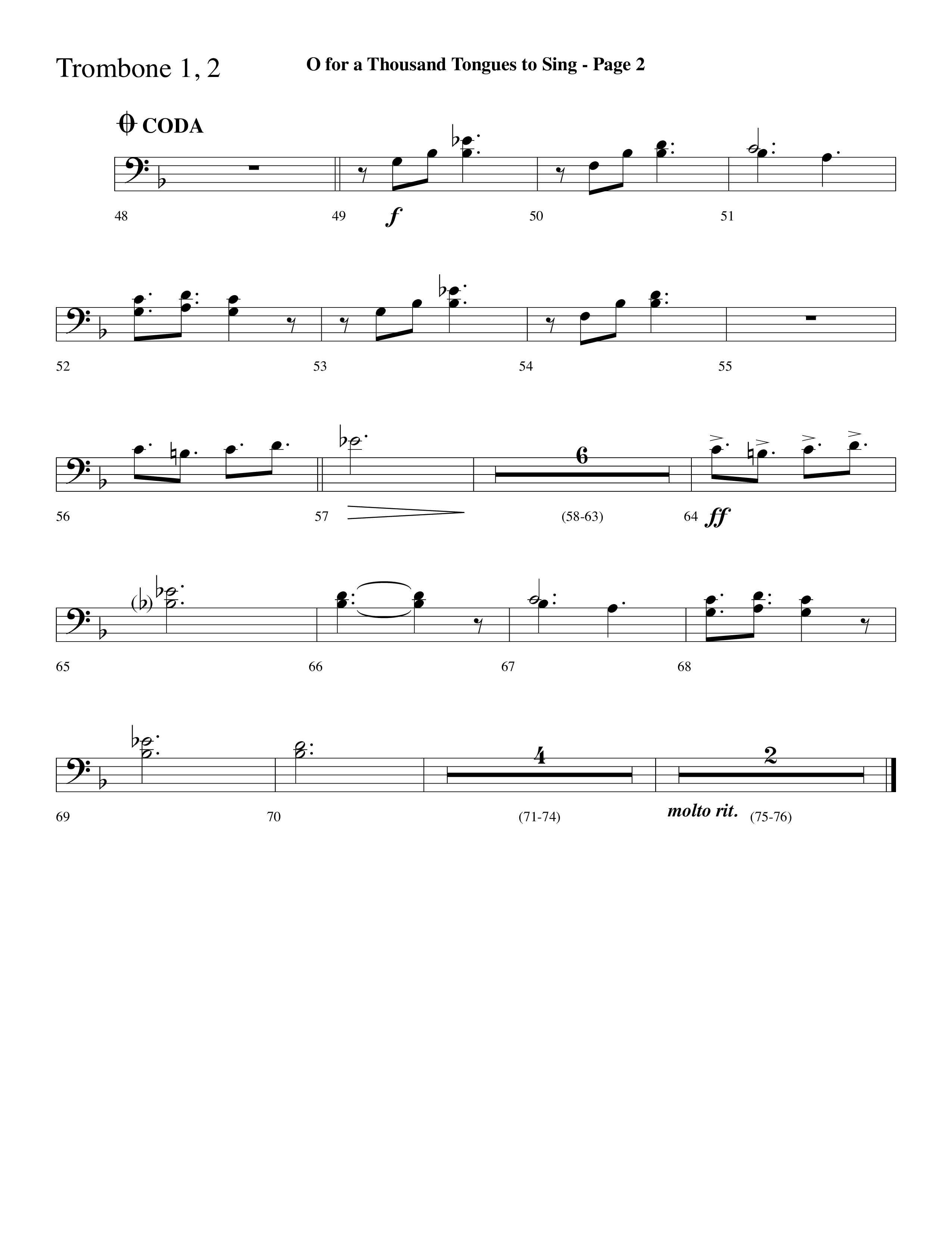 O For A Thousand Tongues (Choral Anthem SATB) Trombone 1/2 (Lifeway Choral / Arr. Dave Williamson)