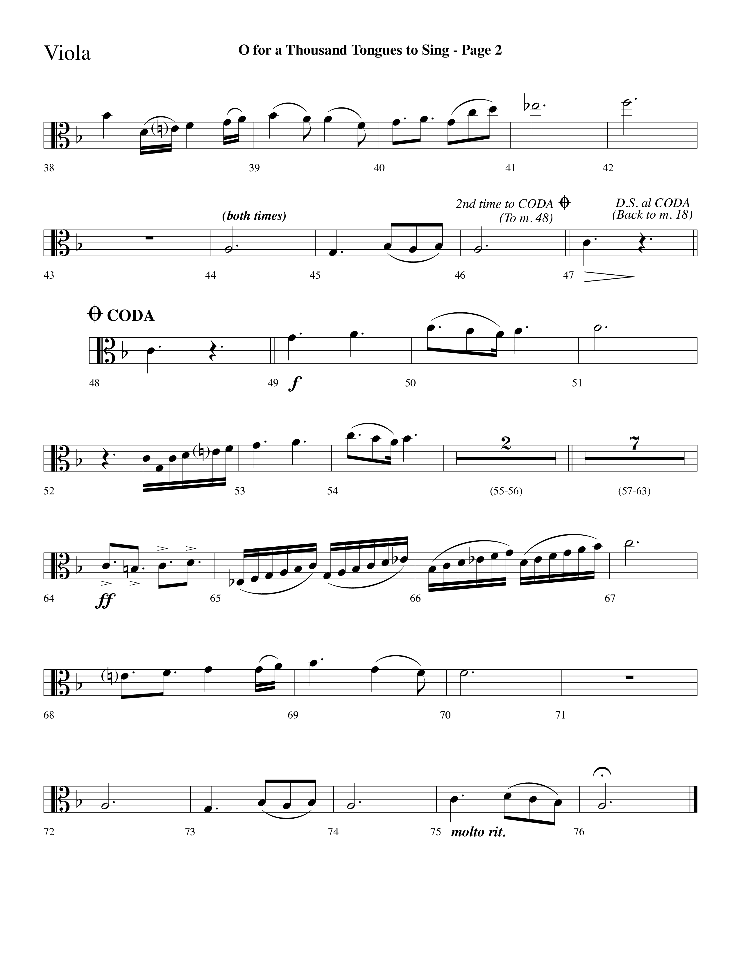 O For A Thousand Tongues (Choral Anthem SATB) Viola (Lifeway Choral / Arr. Dave Williamson)