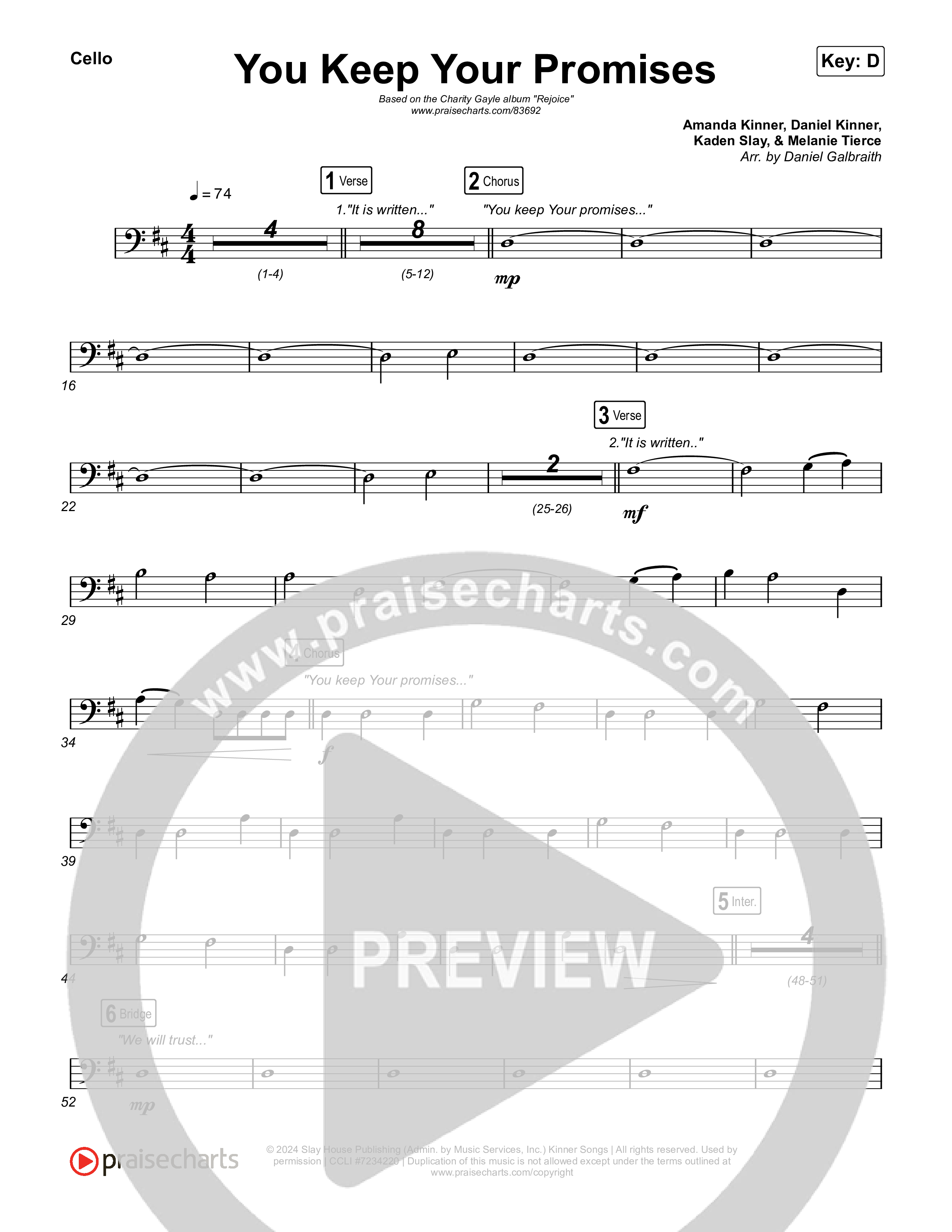 You Keep Your Promises Cello (Charity Gayle)