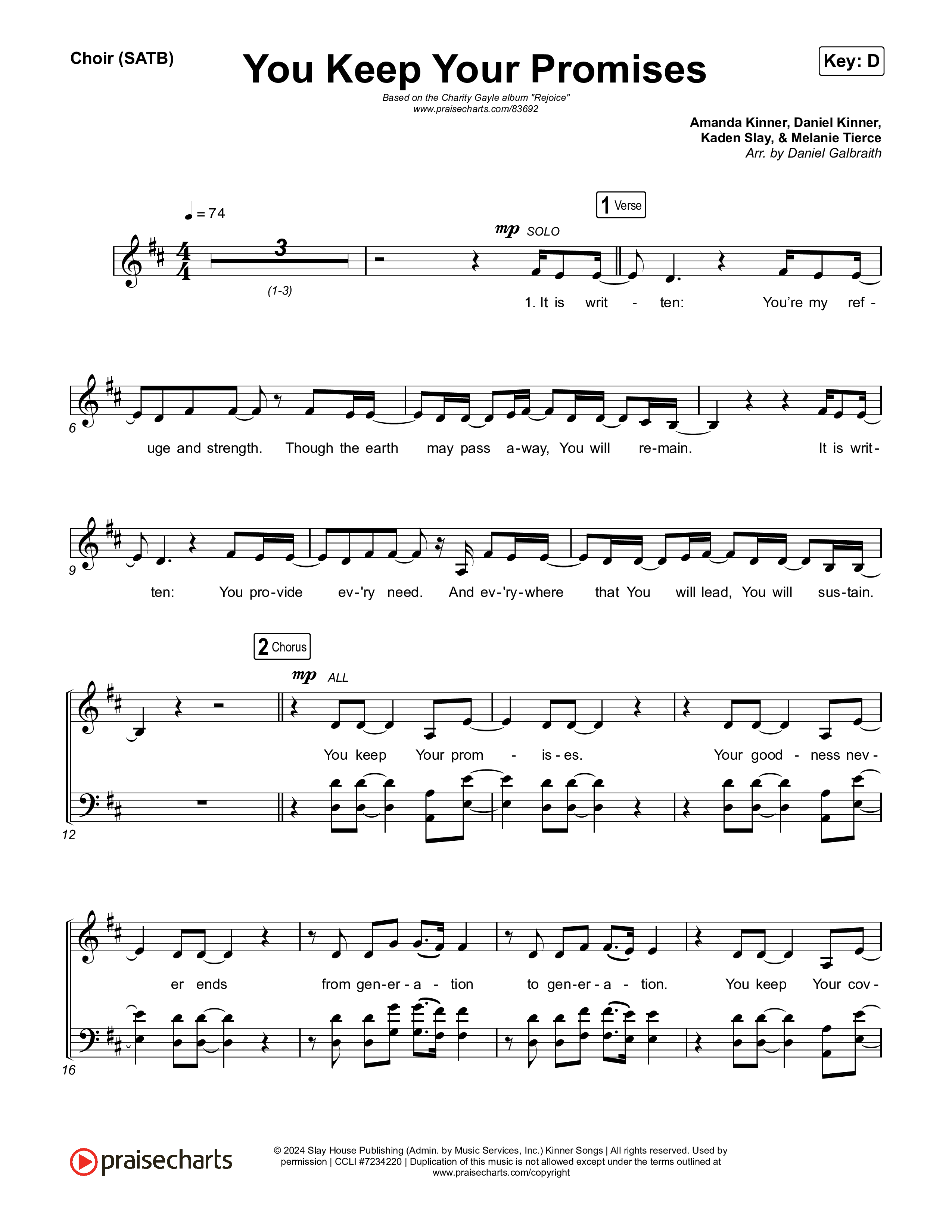 You Keep Your Promises Choir Sheet (SATB) (Charity Gayle)