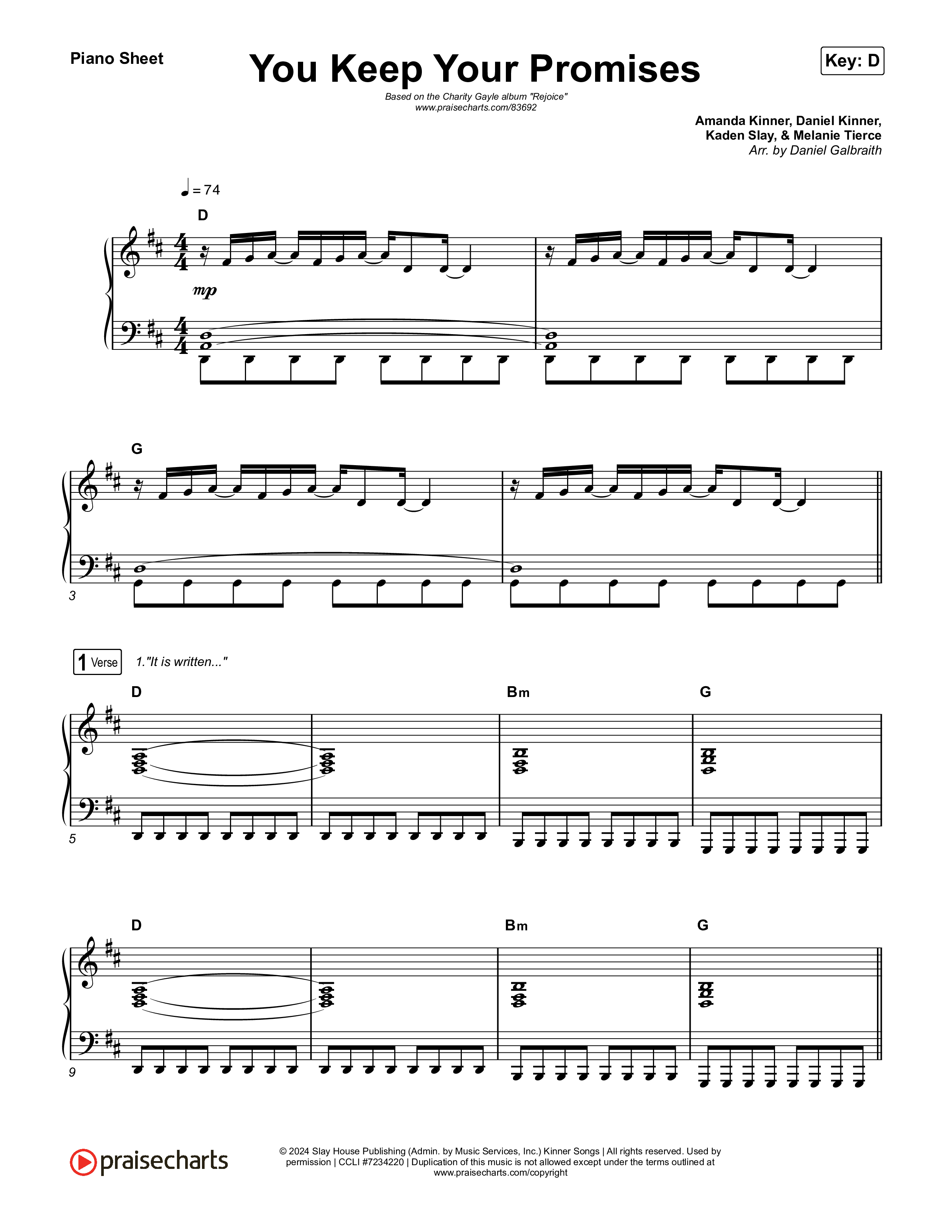You Keep Your Promises Piano Sheet (Charity Gayle)