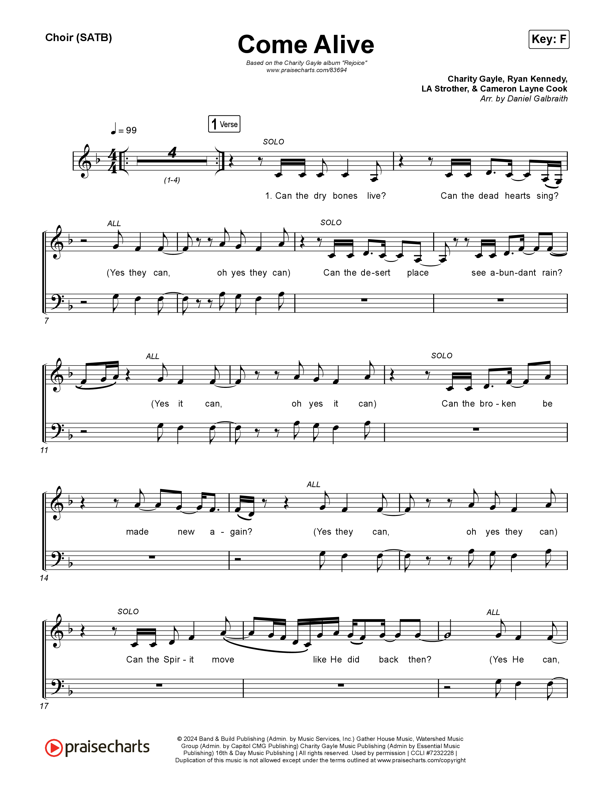 Come Alive Choir Sheet (SATB) (Charity Gayle)