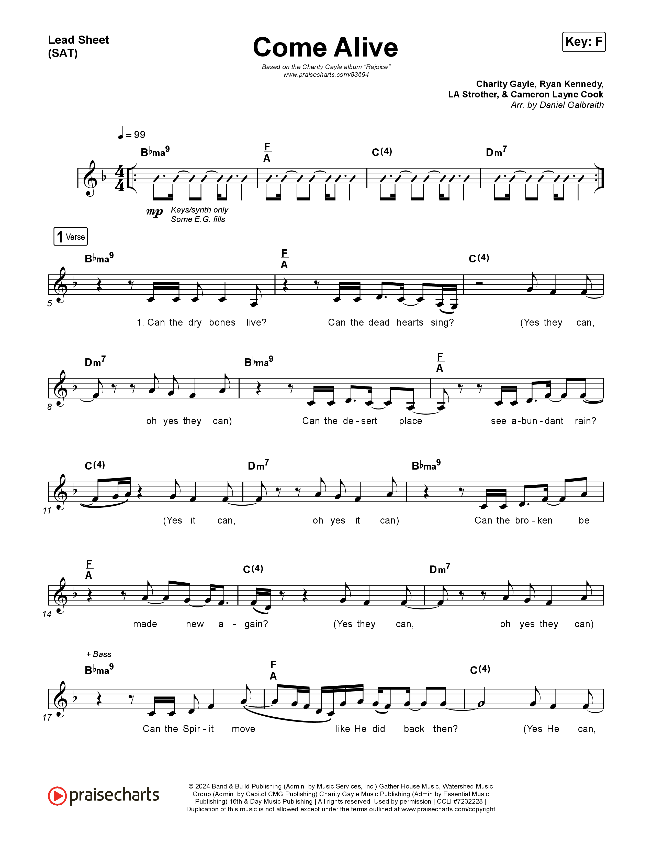 Come Alive Lead Sheet (SAT) (Charity Gayle)