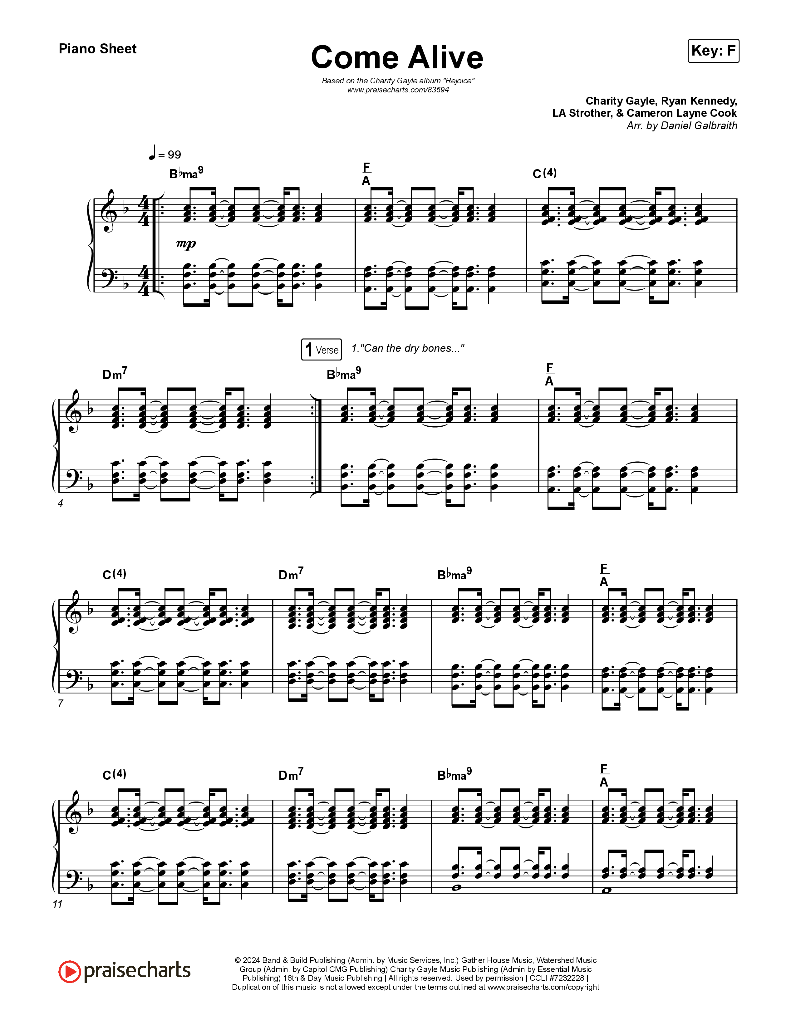 Come Alive Piano Sheet (Charity Gayle)