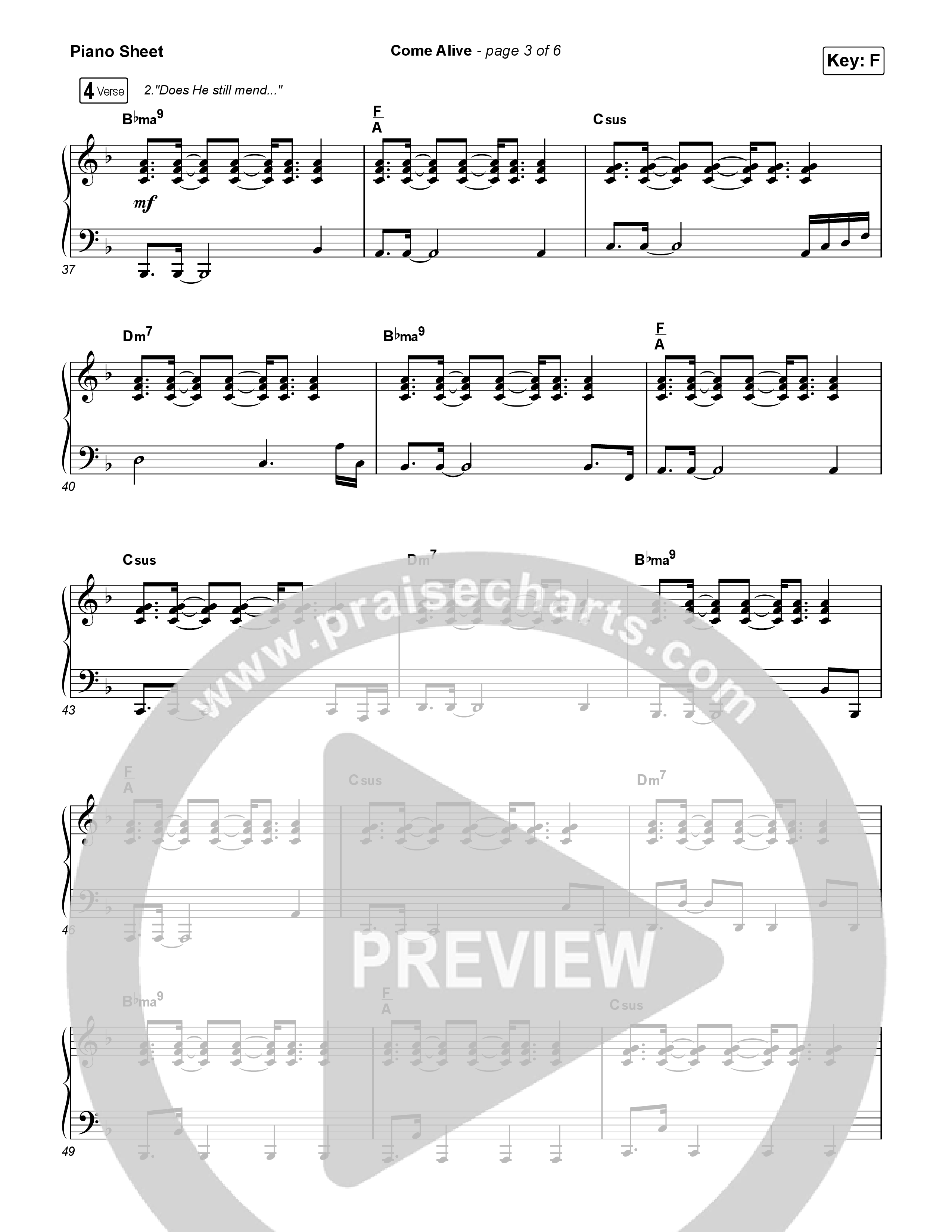 Come Alive Piano Sheet (Charity Gayle)