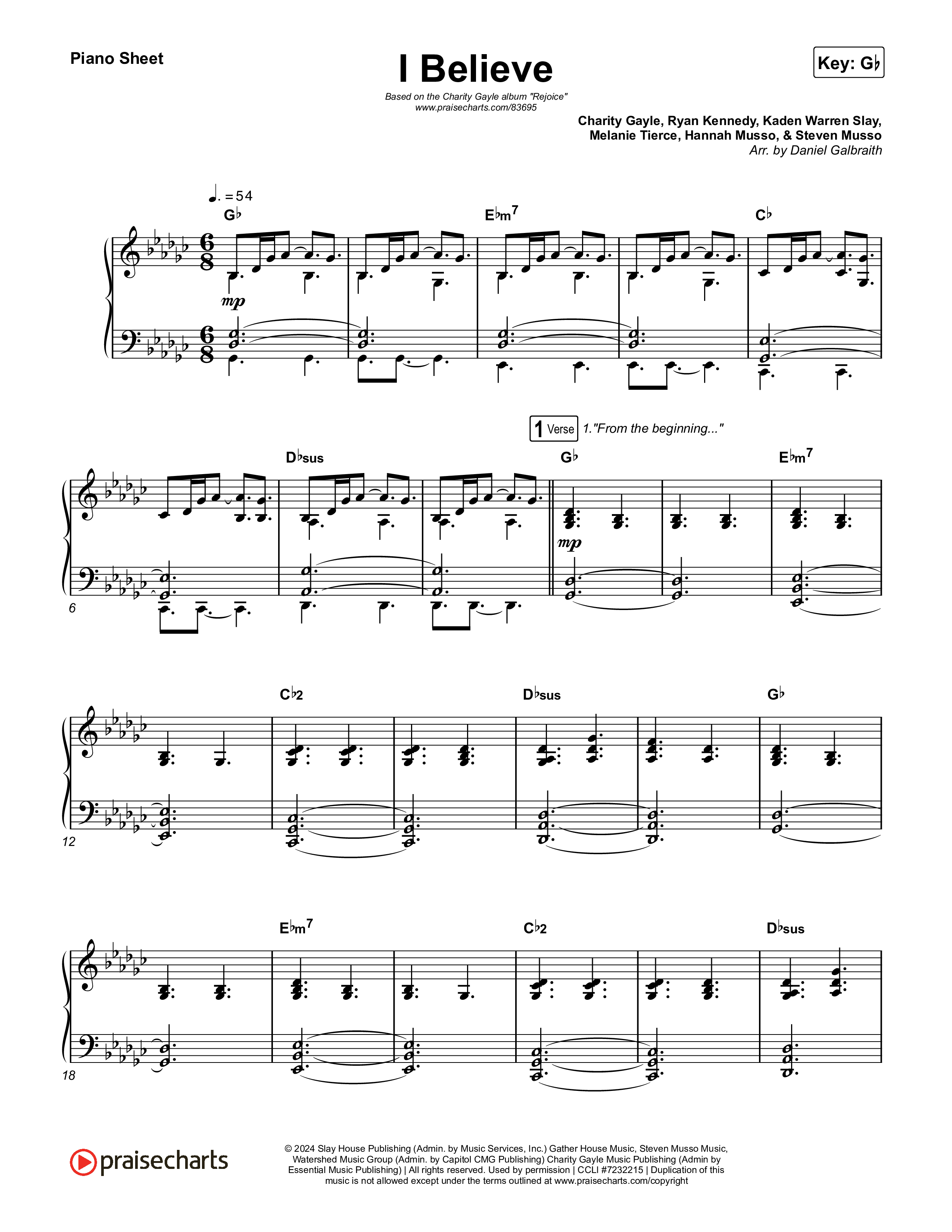 I Believe Piano Sheet (Charity Gayle)