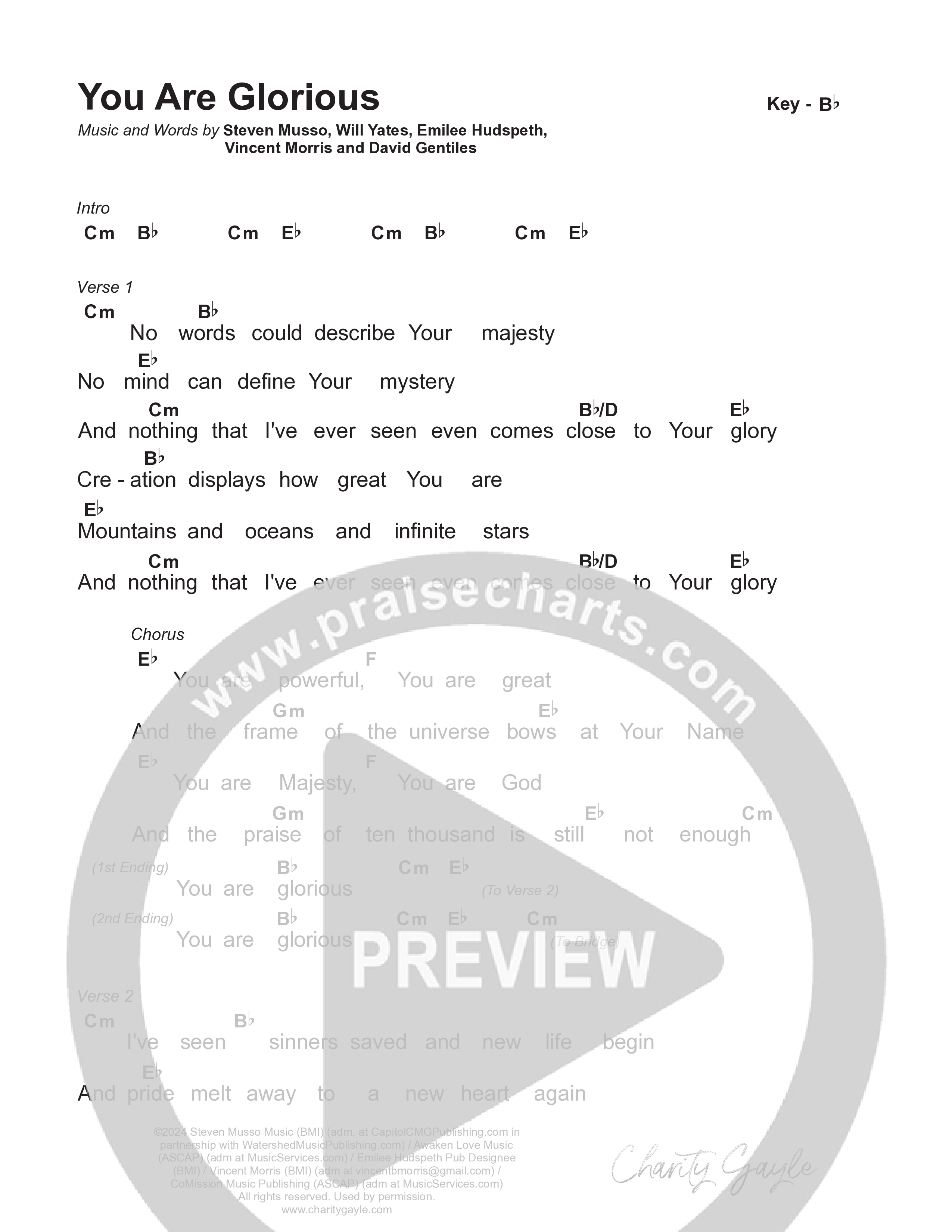 You Are Glorious Chord Chart (Charity Gayle)