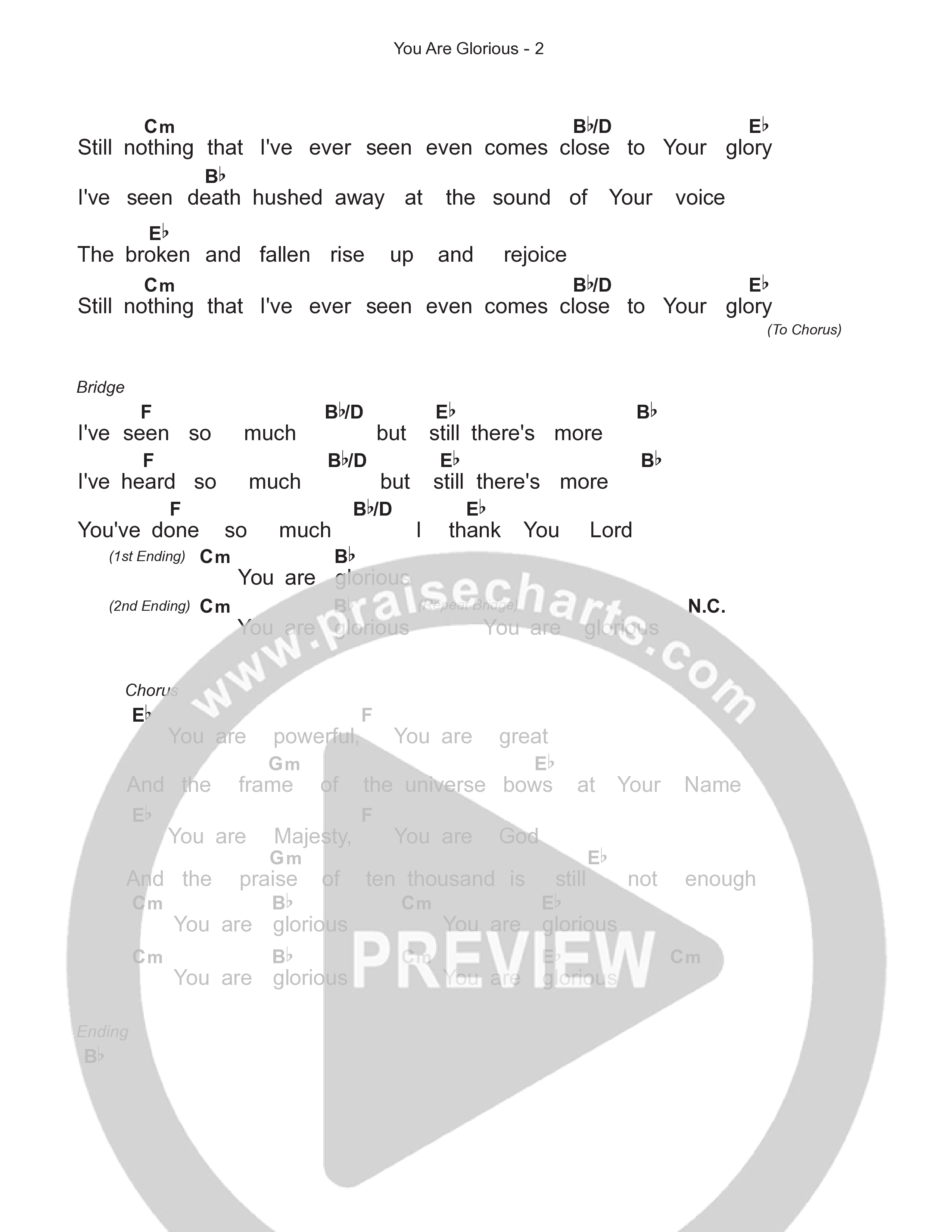 You Are Glorious Chord Chart (Charity Gayle)