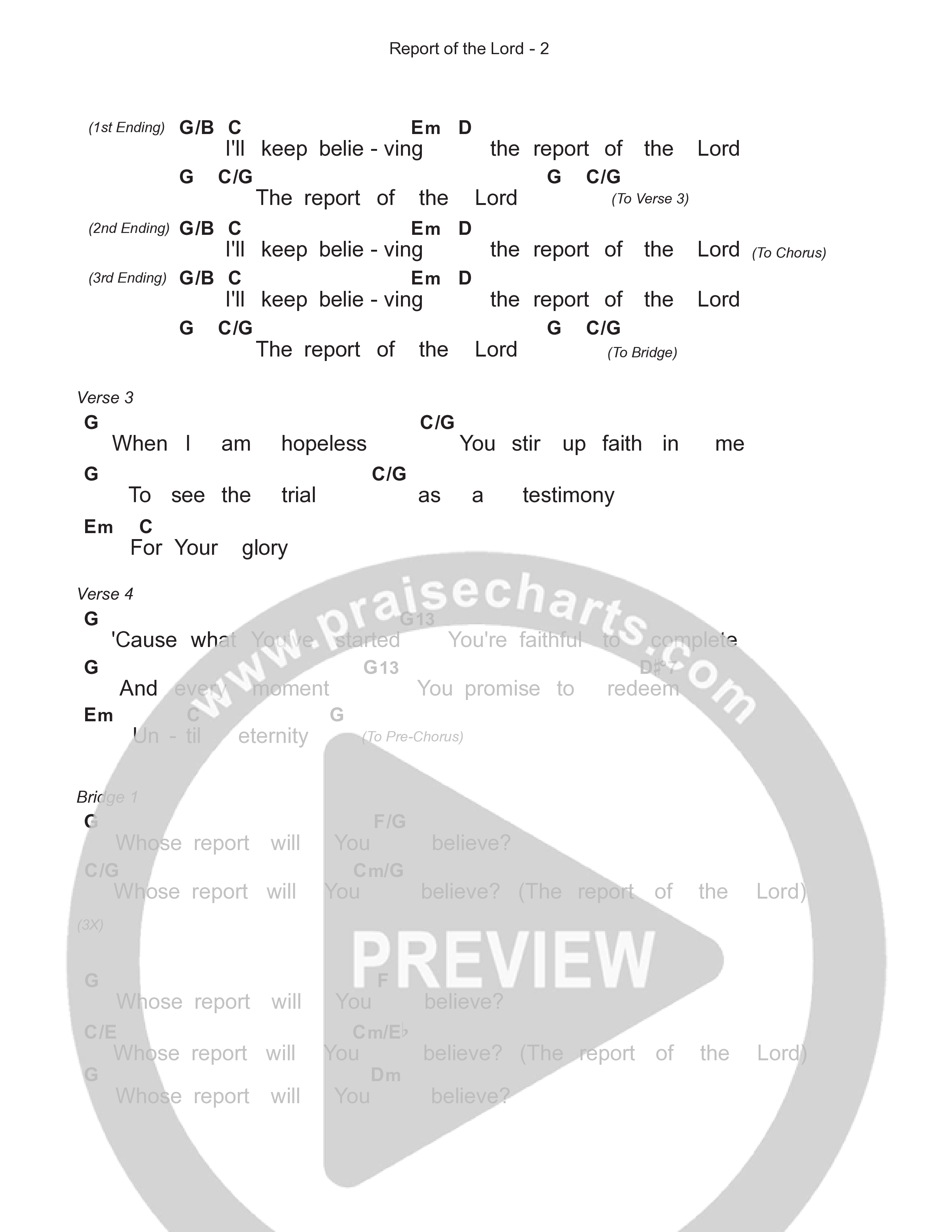 Report Of The Lord Chord Chart (Charity Gayle)