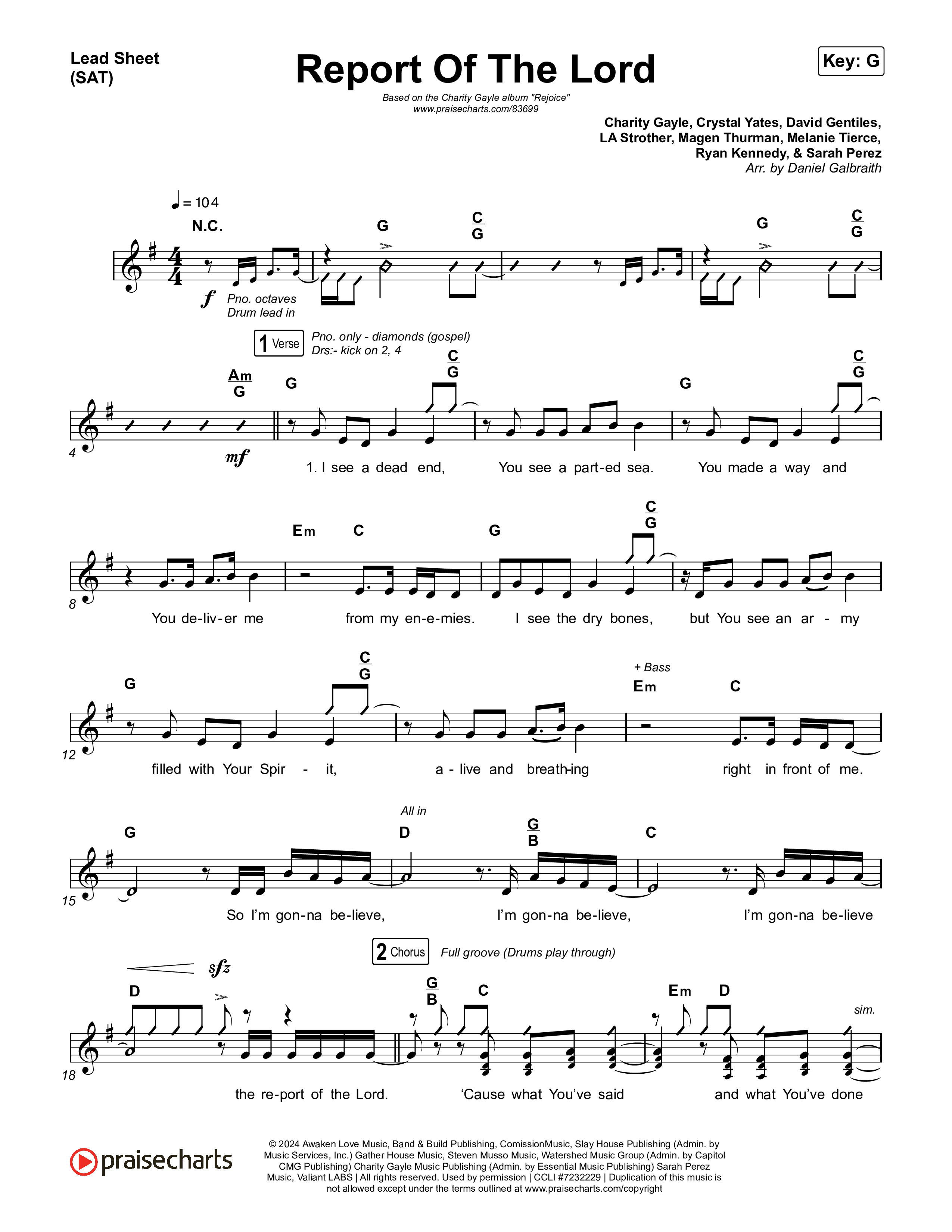 Report Of The Lord Lead Sheet (SAT) (Charity Gayle)