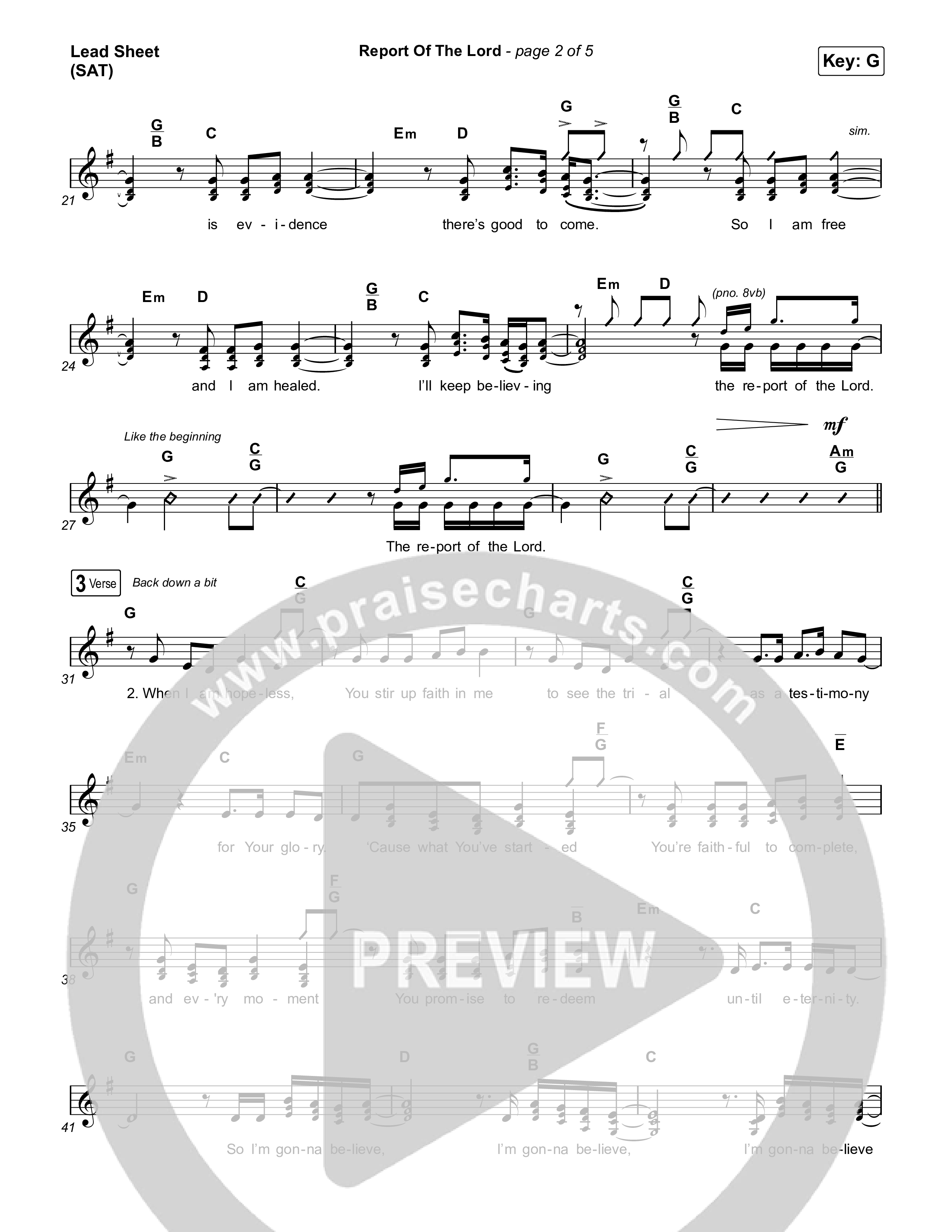 Report Of The Lord Lead Sheet (SAT) (Charity Gayle)