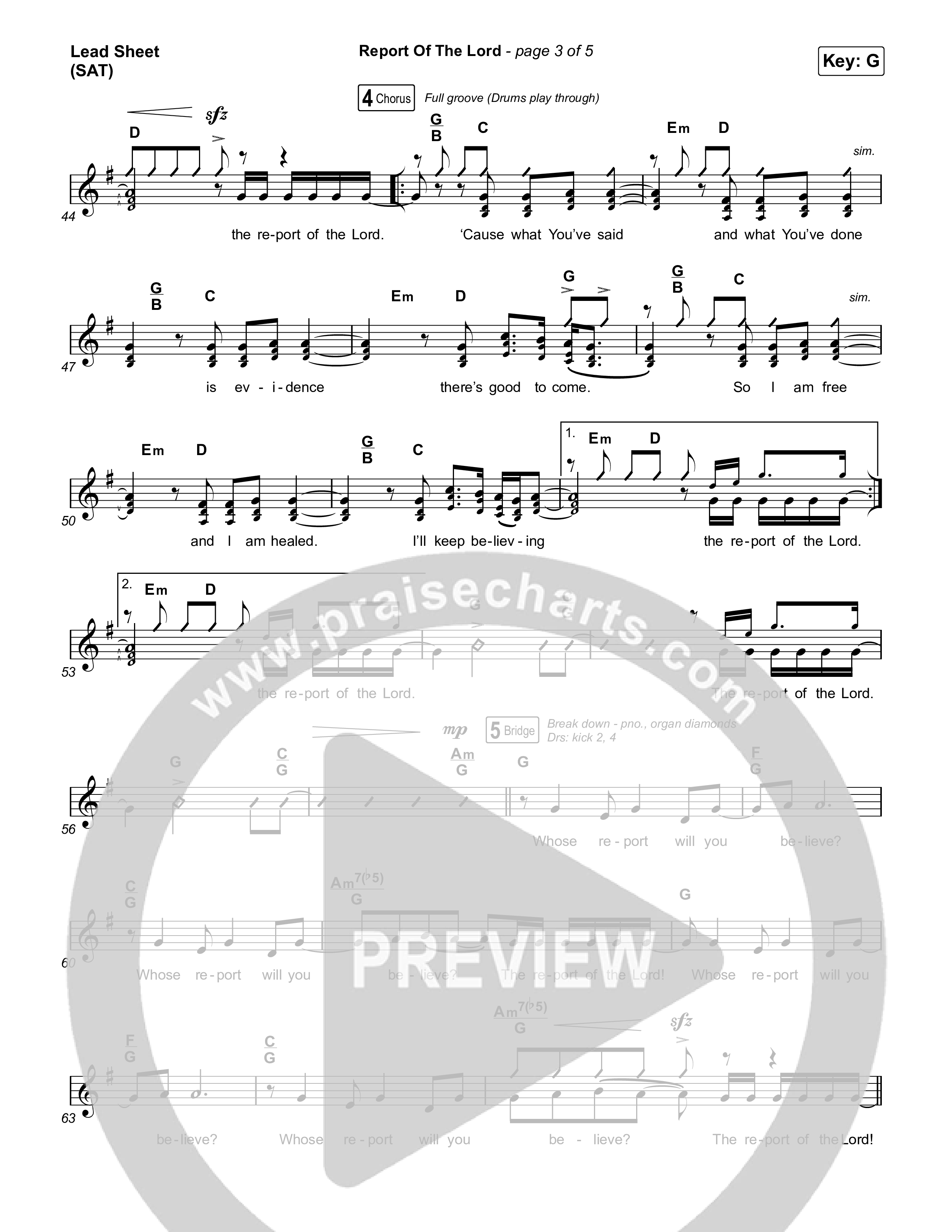 Report Of The Lord Lead Sheet (SAT) (Charity Gayle)