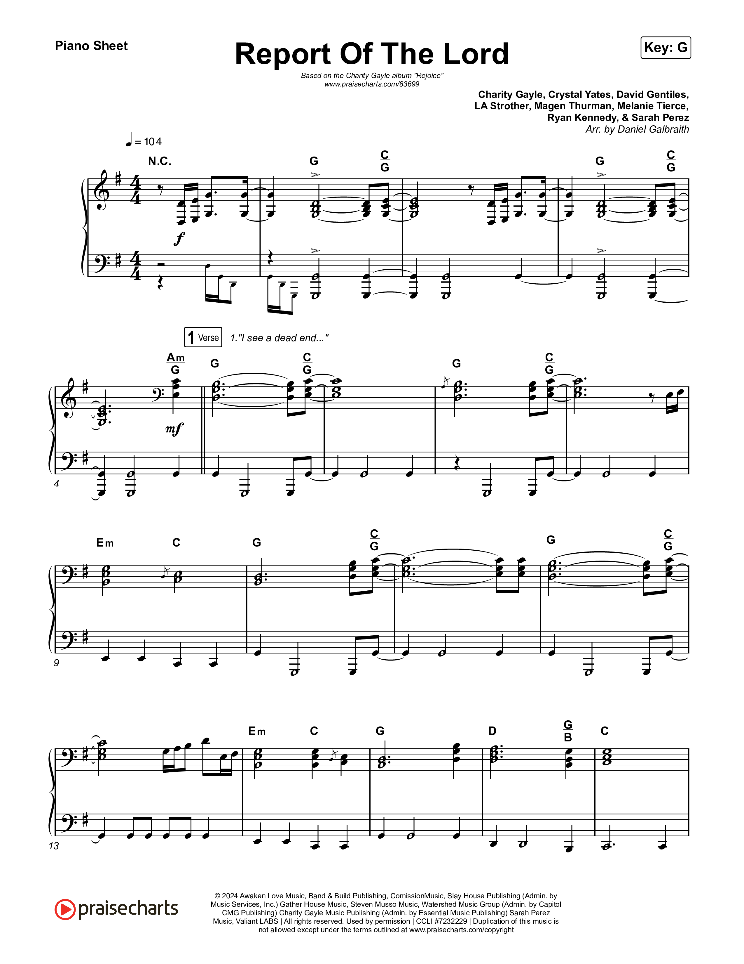 Report Of The Lord Piano Sheet (Charity Gayle)