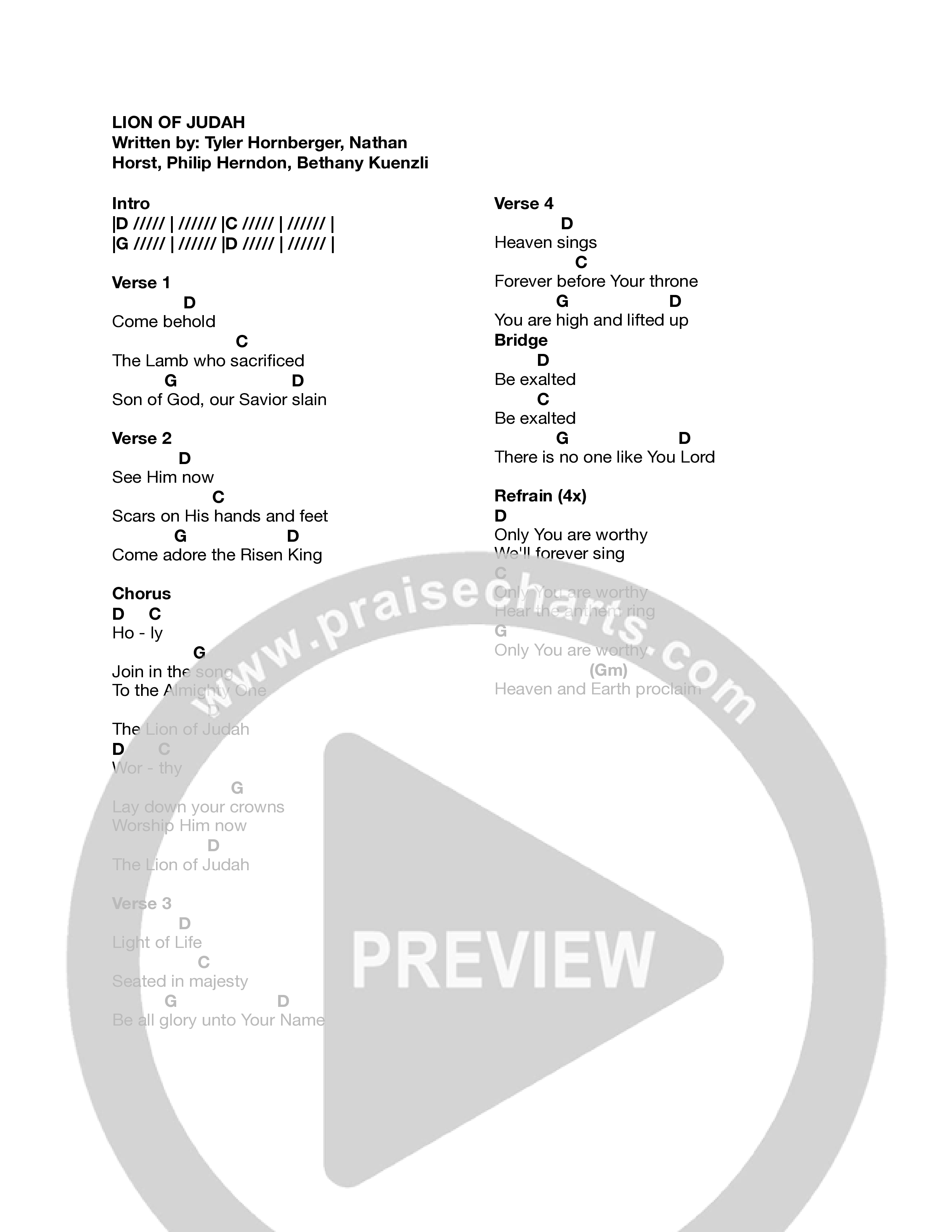 Lion Of Judah (Live) Chord Chart (Providence Worship)