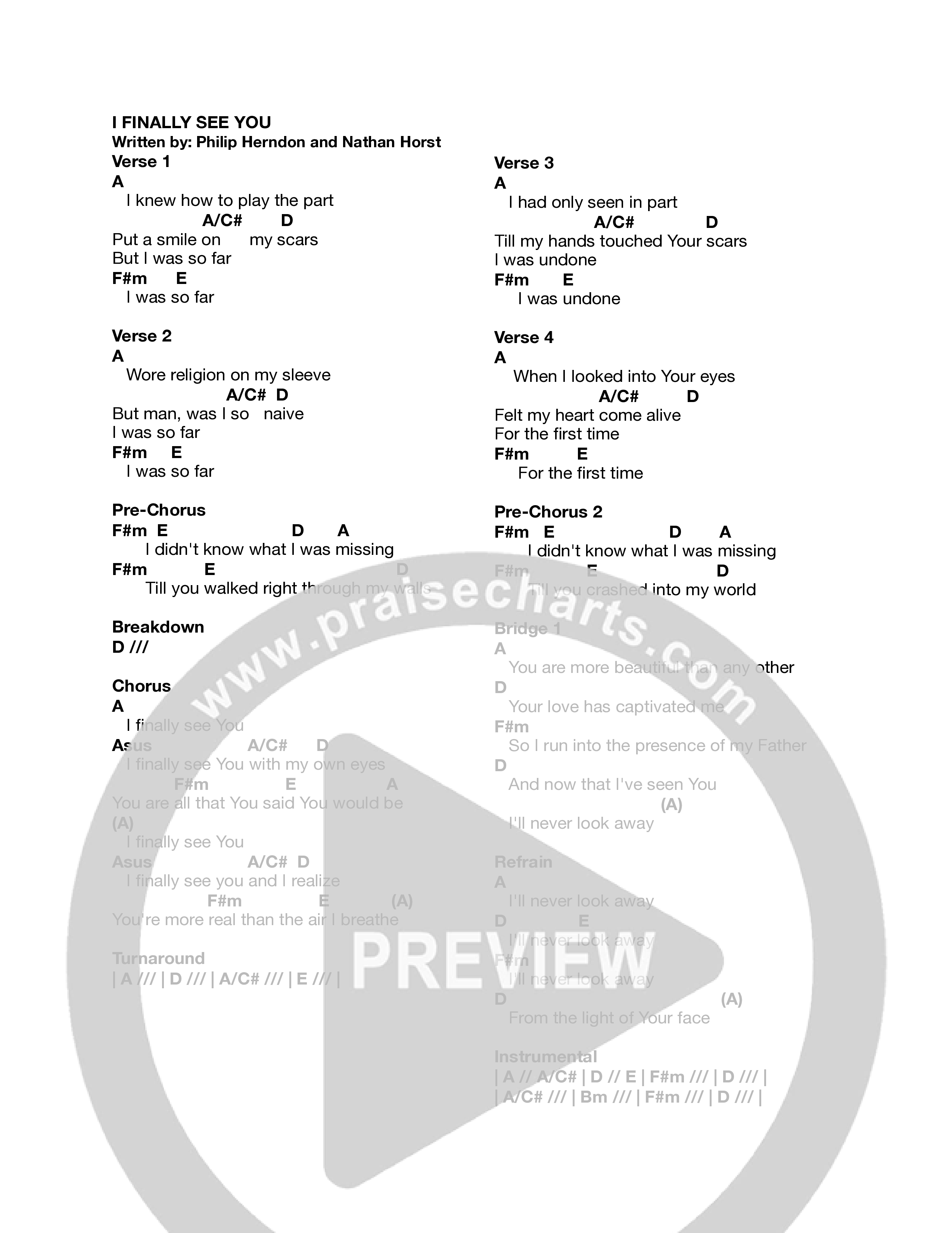 I Finally See You (Live) Chord Chart (Providence Worship)
