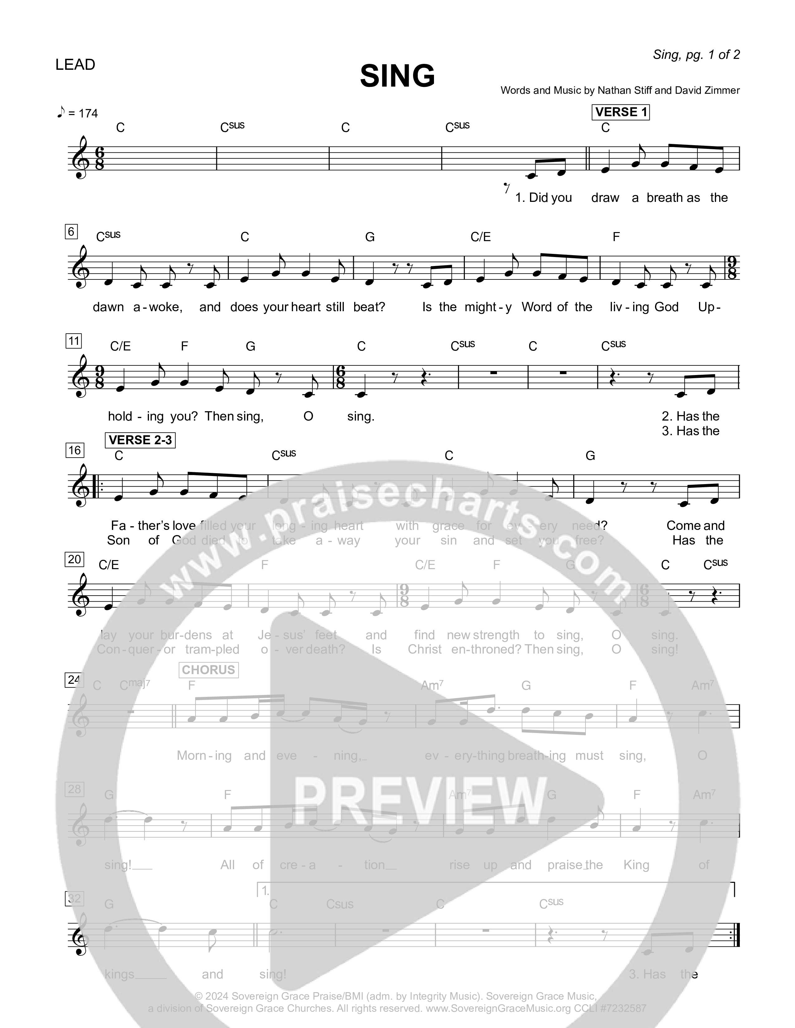 Sing (Live) Lead Sheet Melody (Sovereign Grace)