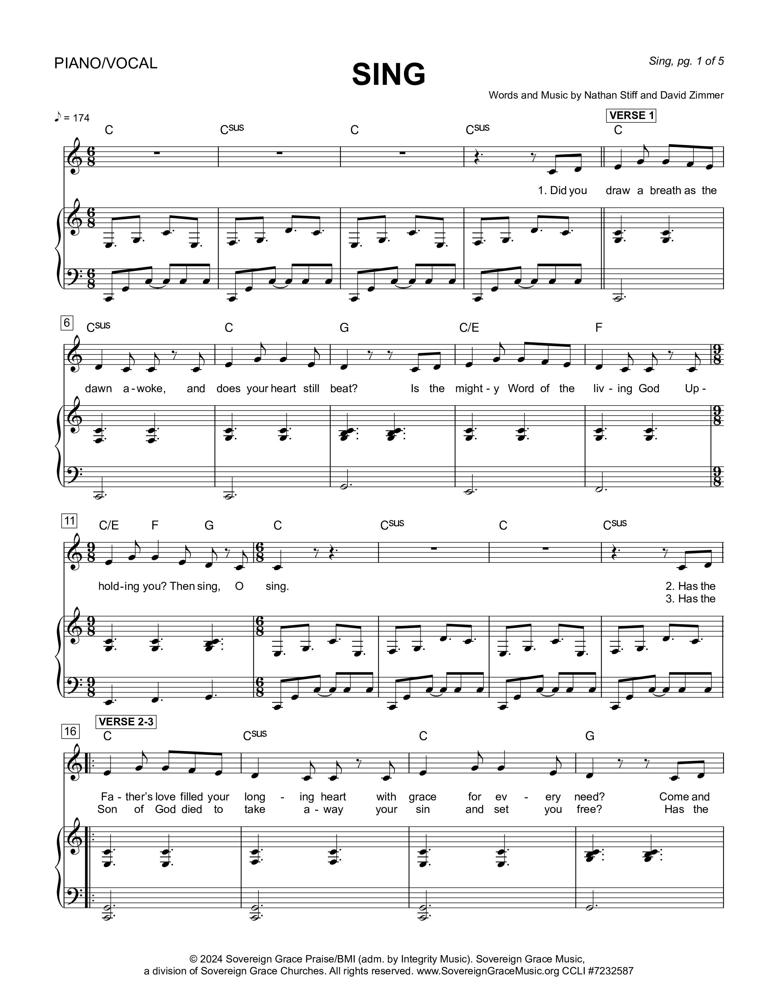 Sing (Live) Piano/Melody (Sovereign Grace)