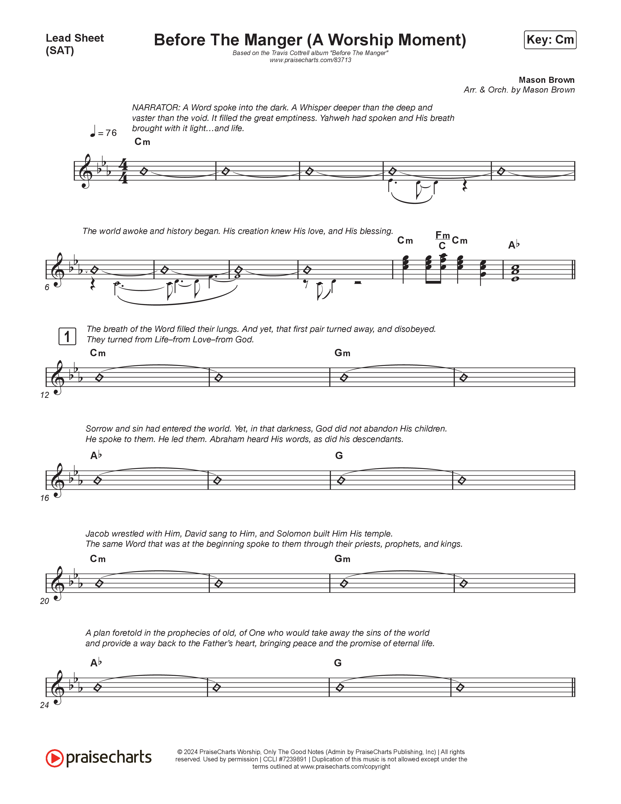 Before The Manger (A Worship Moment) (Choral/SATB) Lead Sheet (SAT) (Emily Sill / Arr. Mason Brown)