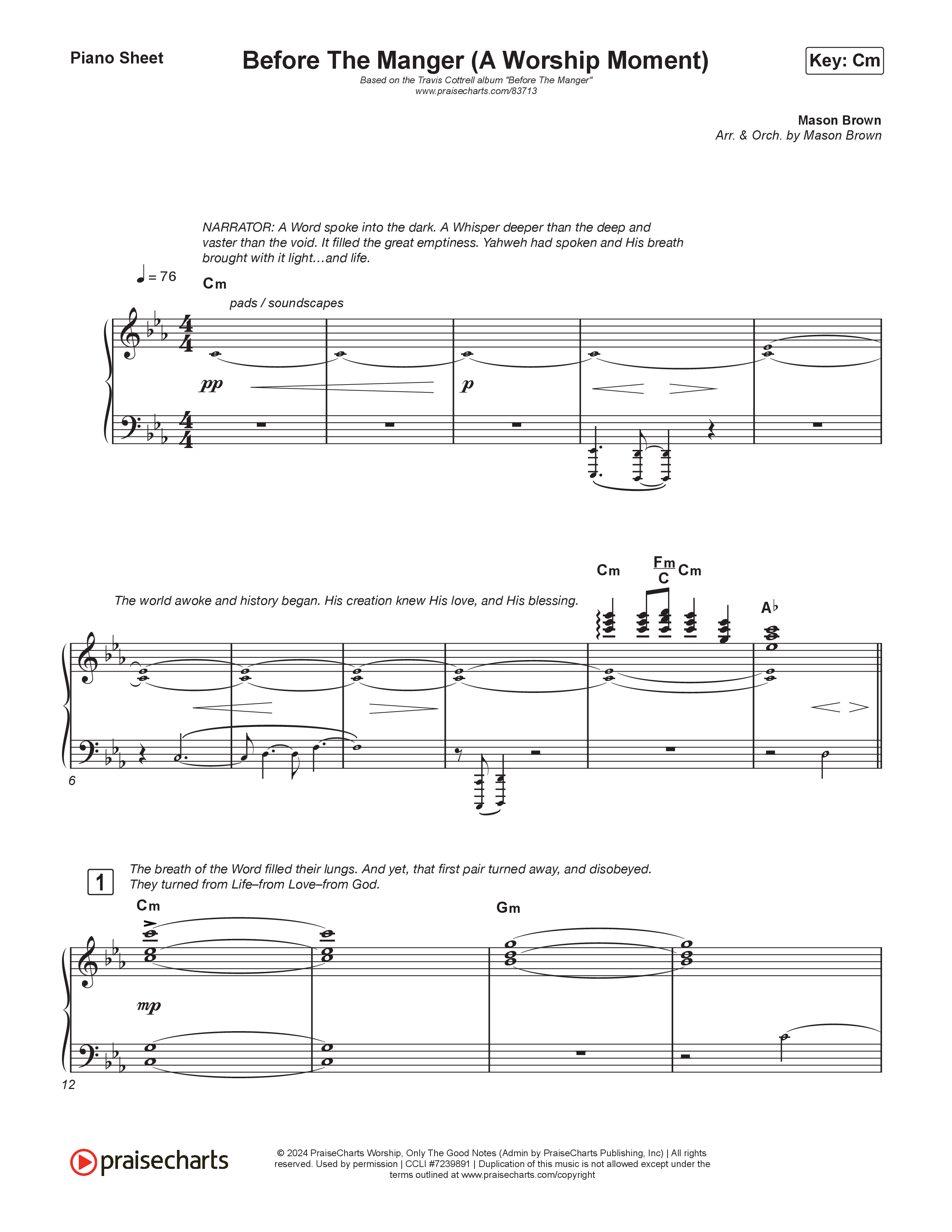 Before The Manger (A Worship Moment) (Choral/SATB) Piano Sheet (Emily Sill / Arr. Mason Brown)