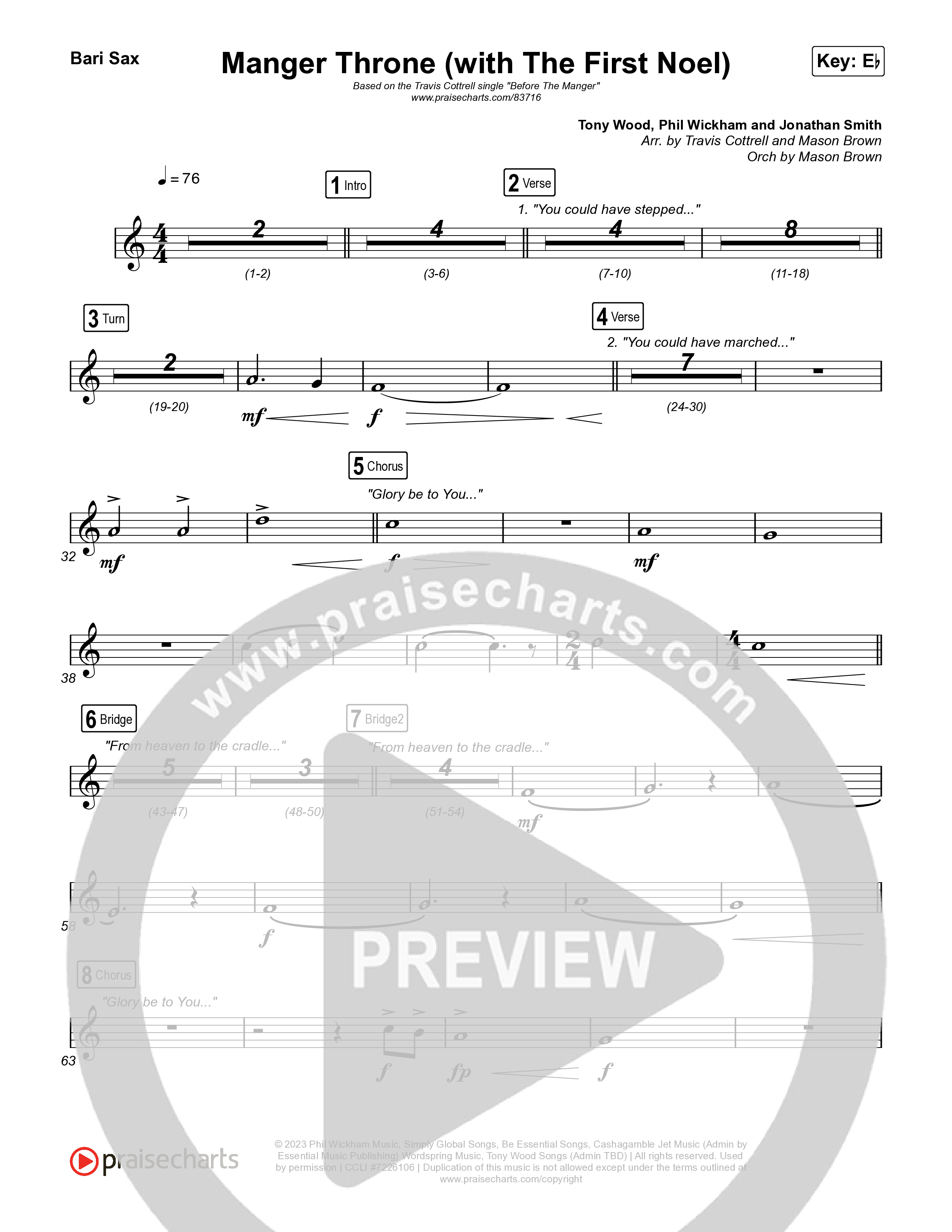 Manger Throne (with The First Noel) (Choral/SATB) Bari Sax (Travis Cottrell / Arr. Mason Brown)