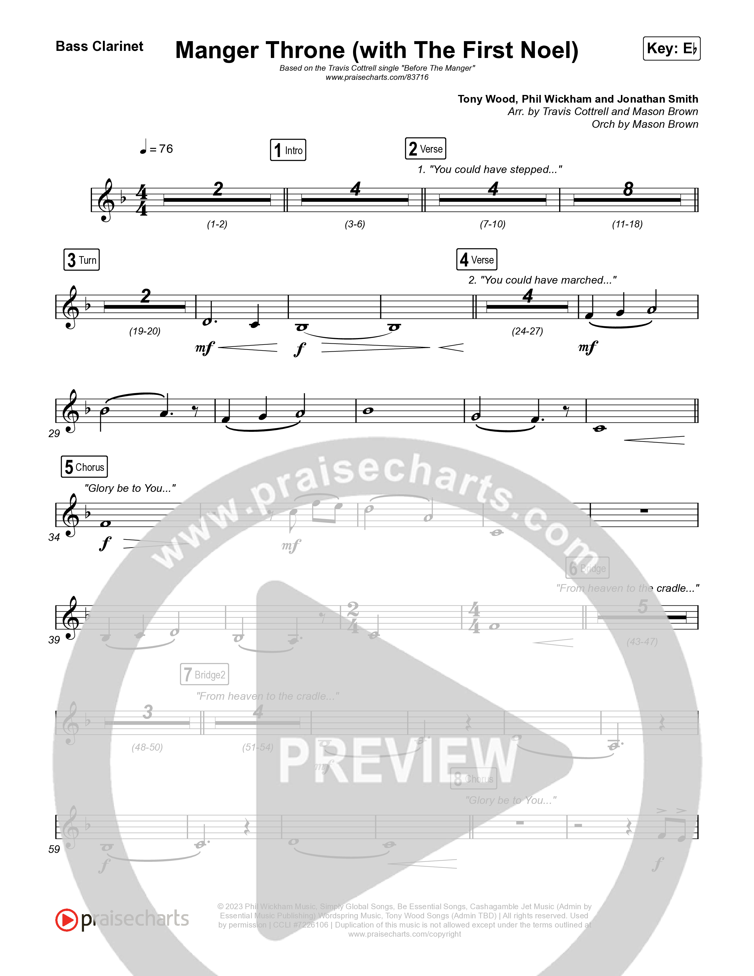 Manger Throne (with The First Noel) (Choral/SATB) Clarinet 1,2 (Travis Cottrell / Arr. Mason Brown)