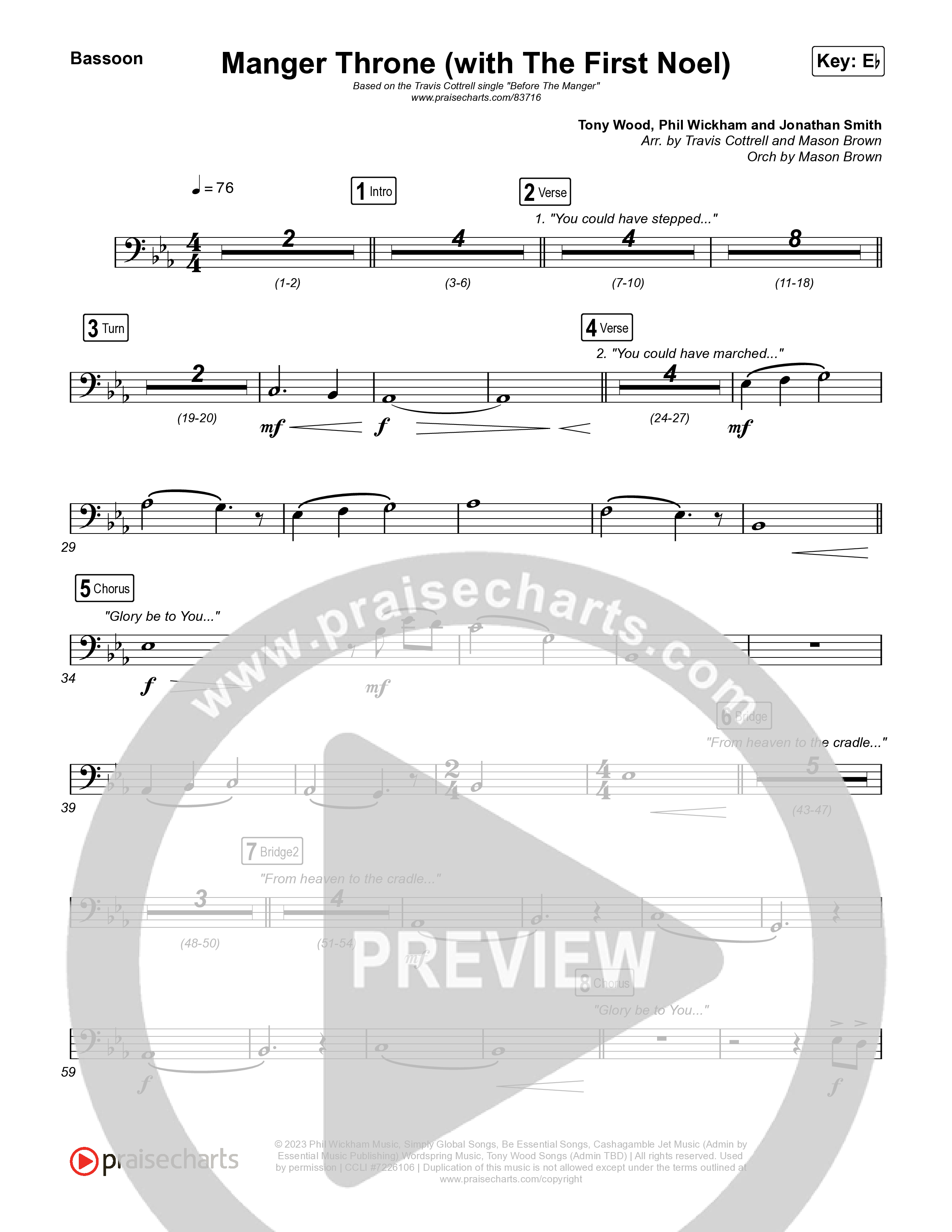 Manger Throne (with The First Noel) (Choral/SATB) Bassoon (Travis Cottrell / Arr. Mason Brown)