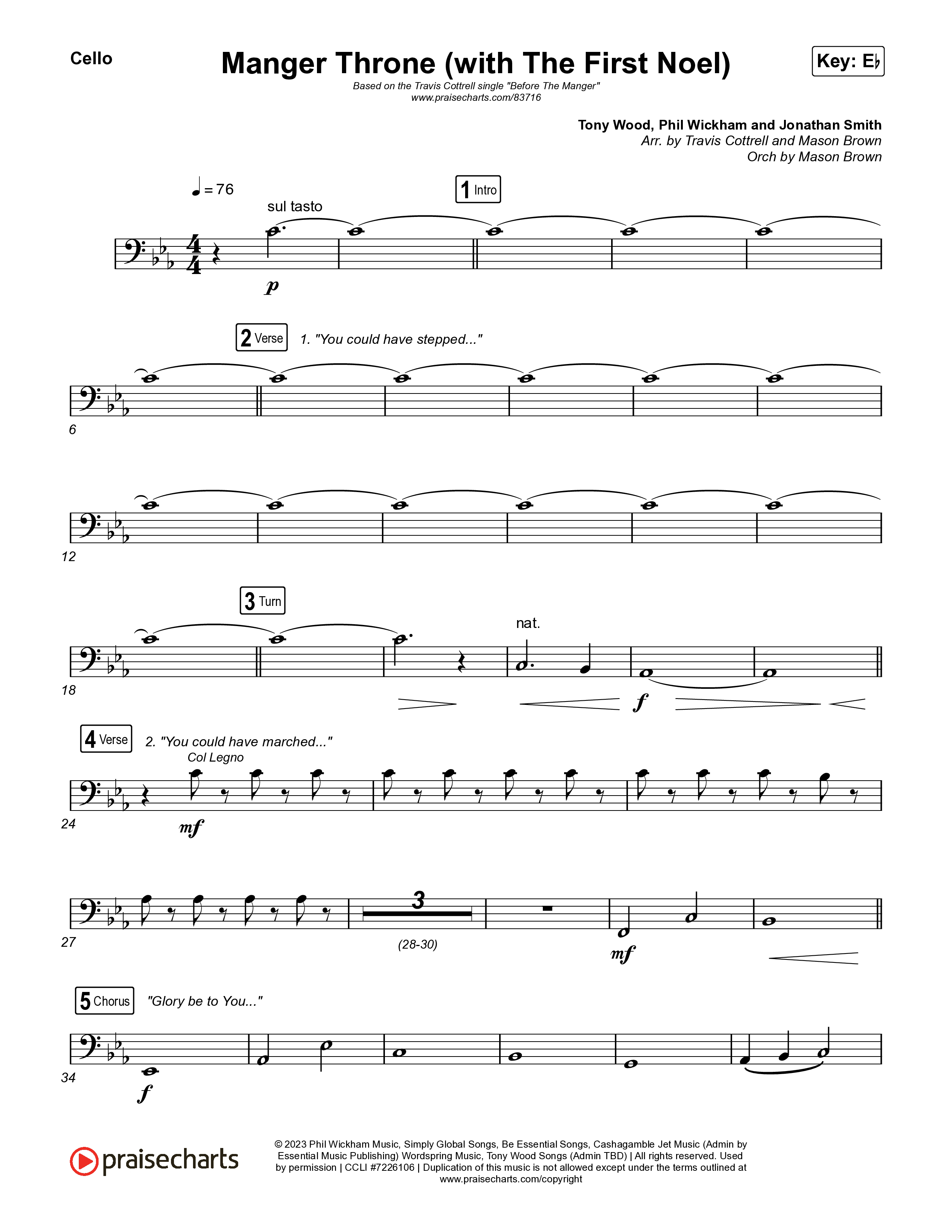 Manger Throne (with The First Noel) (Choral/SATB) Cello (Travis Cottrell / Arr. Mason Brown)