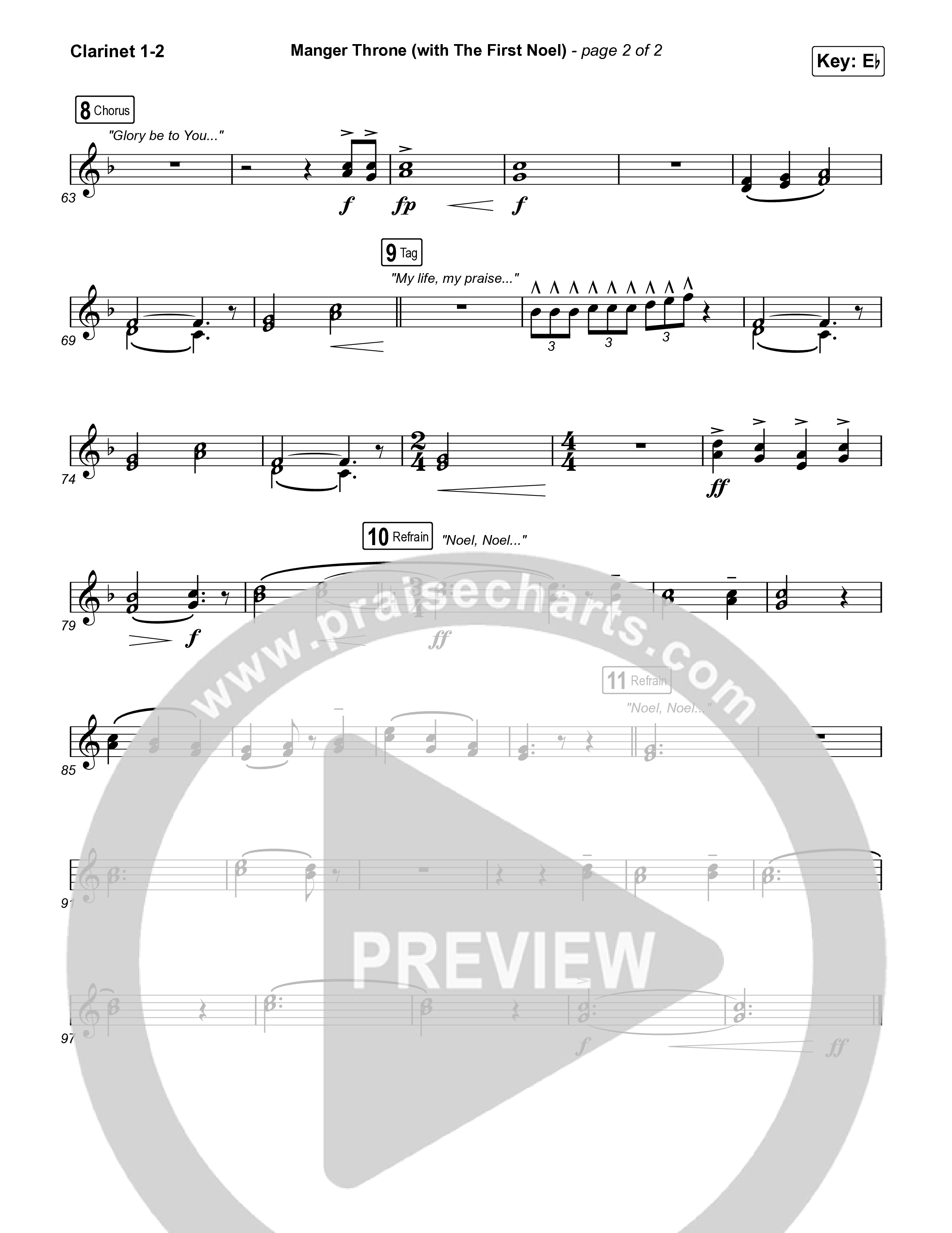 Manger Throne (with The First Noel) (Choral/SATB) Clarinet 1,2 (Travis Cottrell / Arr. Mason Brown)