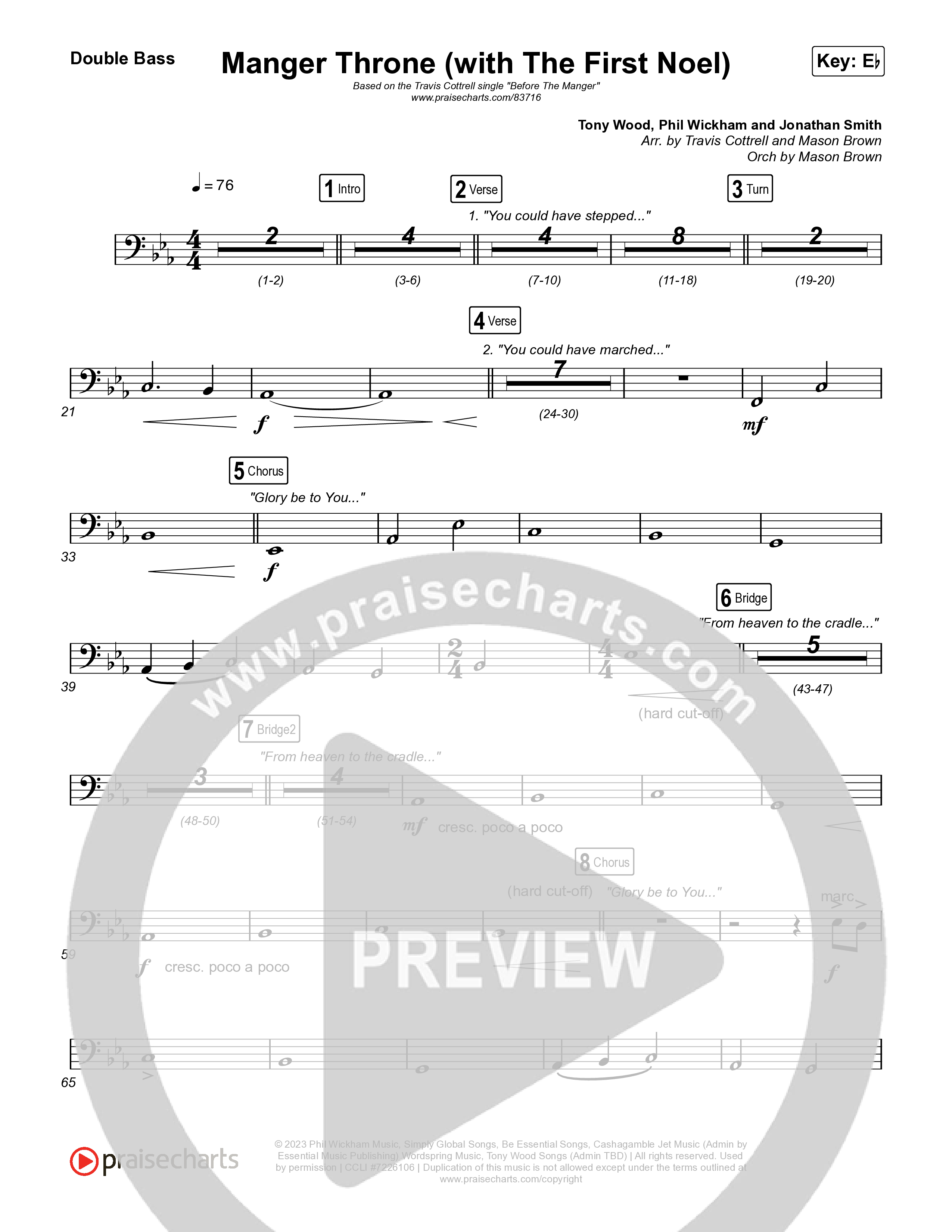 Manger Throne (with The First Noel) (Choral/SATB) String Bass (Travis Cottrell / Arr. Mason Brown)