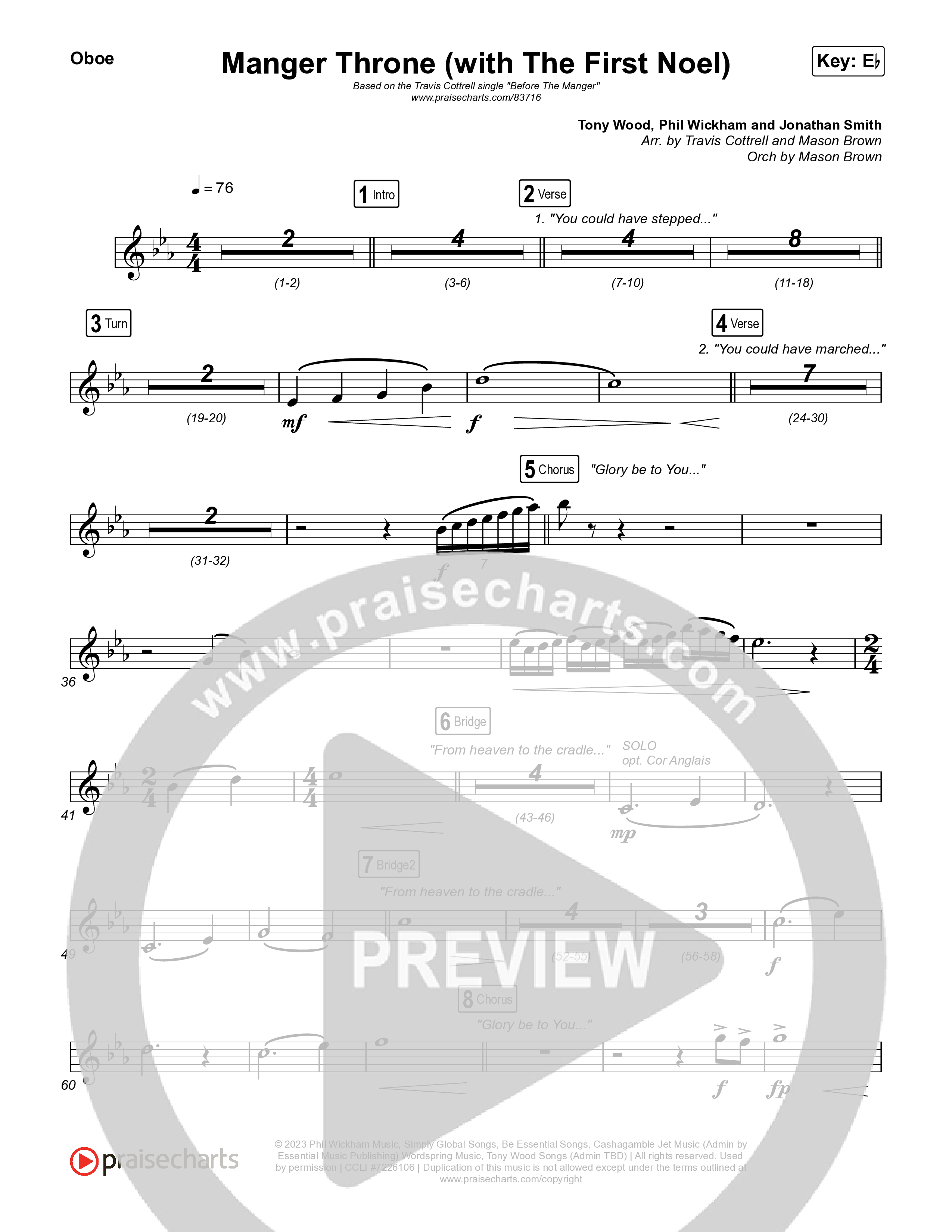 Manger Throne (with The First Noel) (Choral/SATB) Wind Pack (Travis Cottrell / Arr. Mason Brown)
