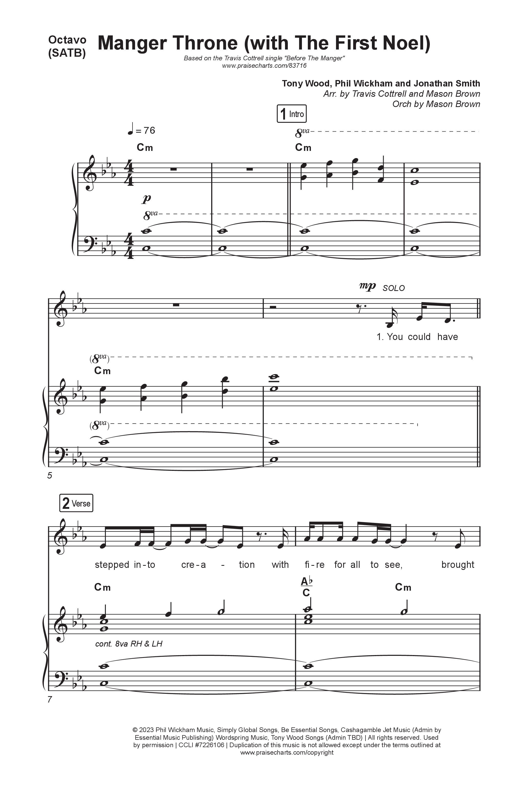 Manger Throne (with The First Noel) (Choral/SATB) Octavo (SATB & Pno) (Travis Cottrell / Arr. Mason Brown)