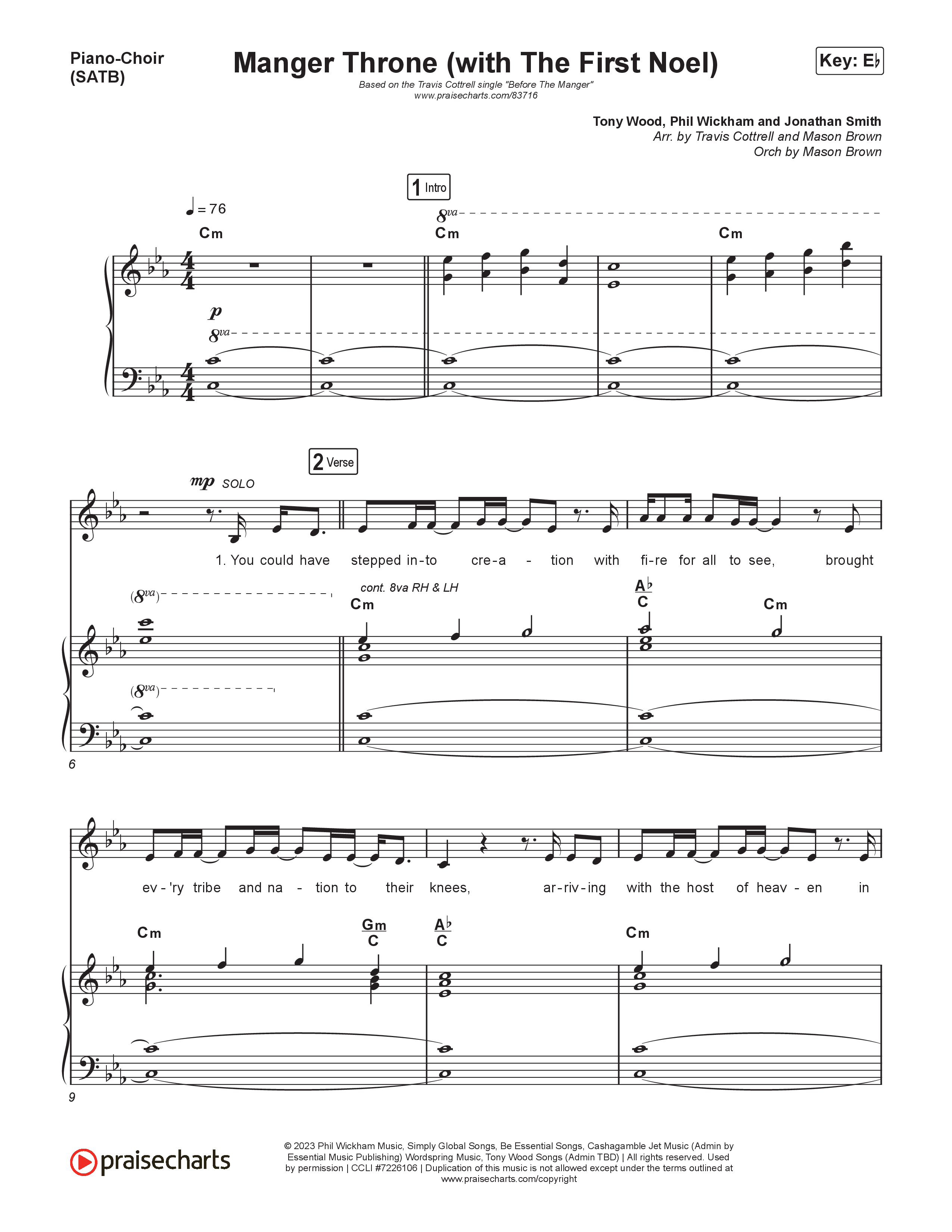 Manger Throne (with The First Noel) (Choral/SATB) Piano/Vocal (SATB) (Travis Cottrell / Arr. Mason Brown)