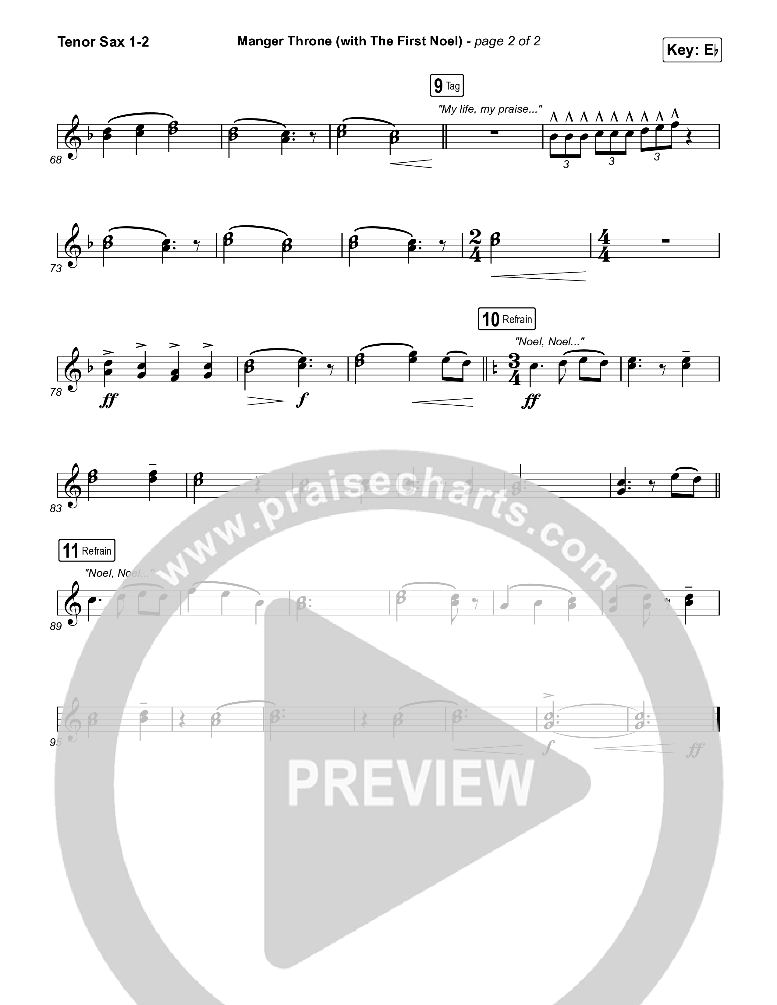 Manger Throne (with The First Noel) (Choral/SATB) Tenor Sax 1,2 (Travis Cottrell / Arr. Mason Brown)