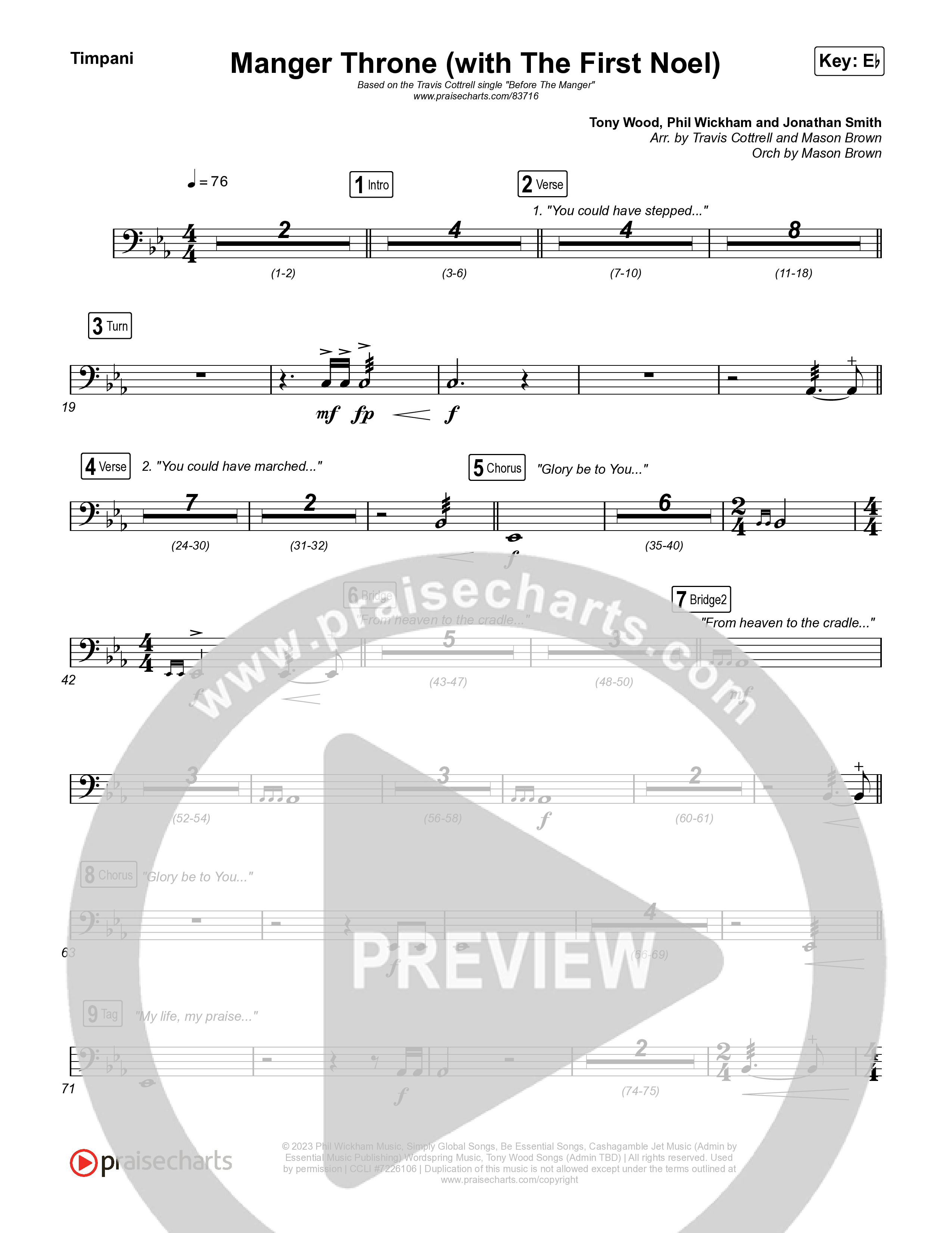 Manger Throne (with The First Noel) (Choral/SATB) Timpani (Travis Cottrell / Arr. Mason Brown)