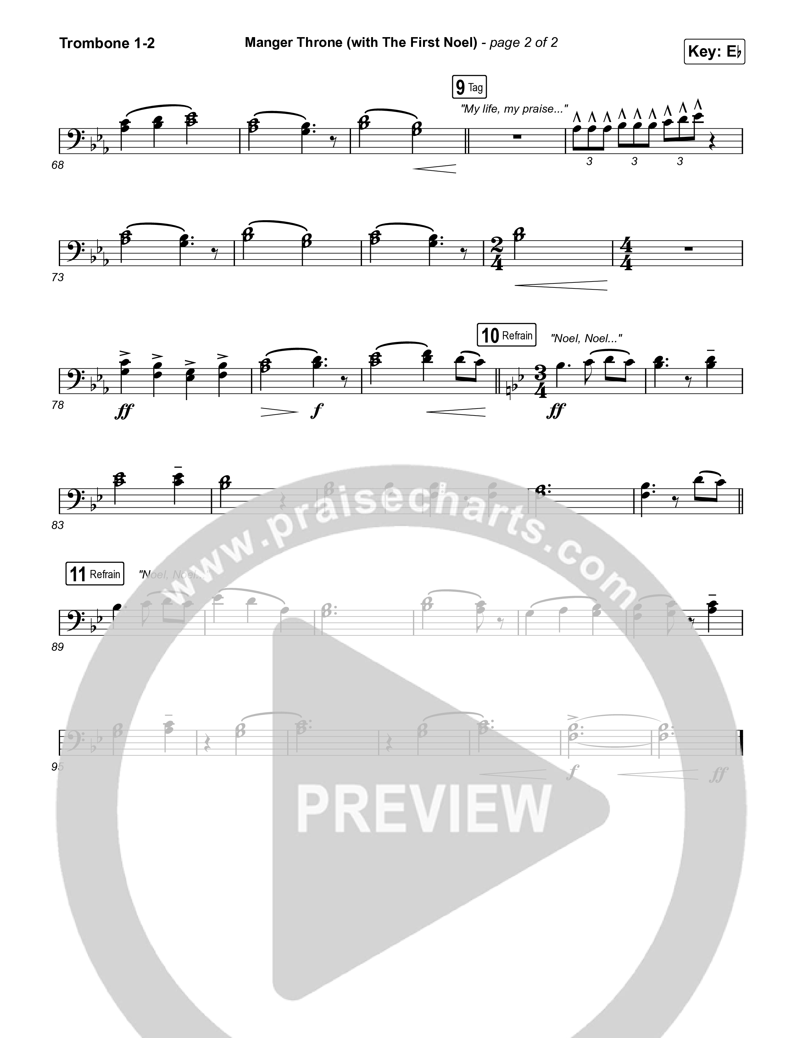 Manger Throne (with The First Noel) (Choral/SATB) Trombone 1,2 (Travis Cottrell / Arr. Mason Brown)