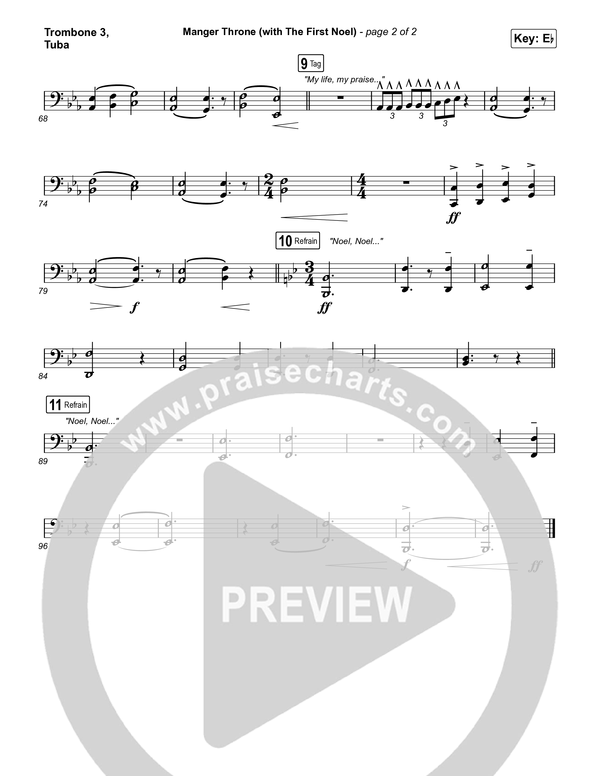 Manger Throne (with The First Noel) (Choral/SATB) Trombone 3/Tuba (Travis Cottrell / Arr. Mason Brown)