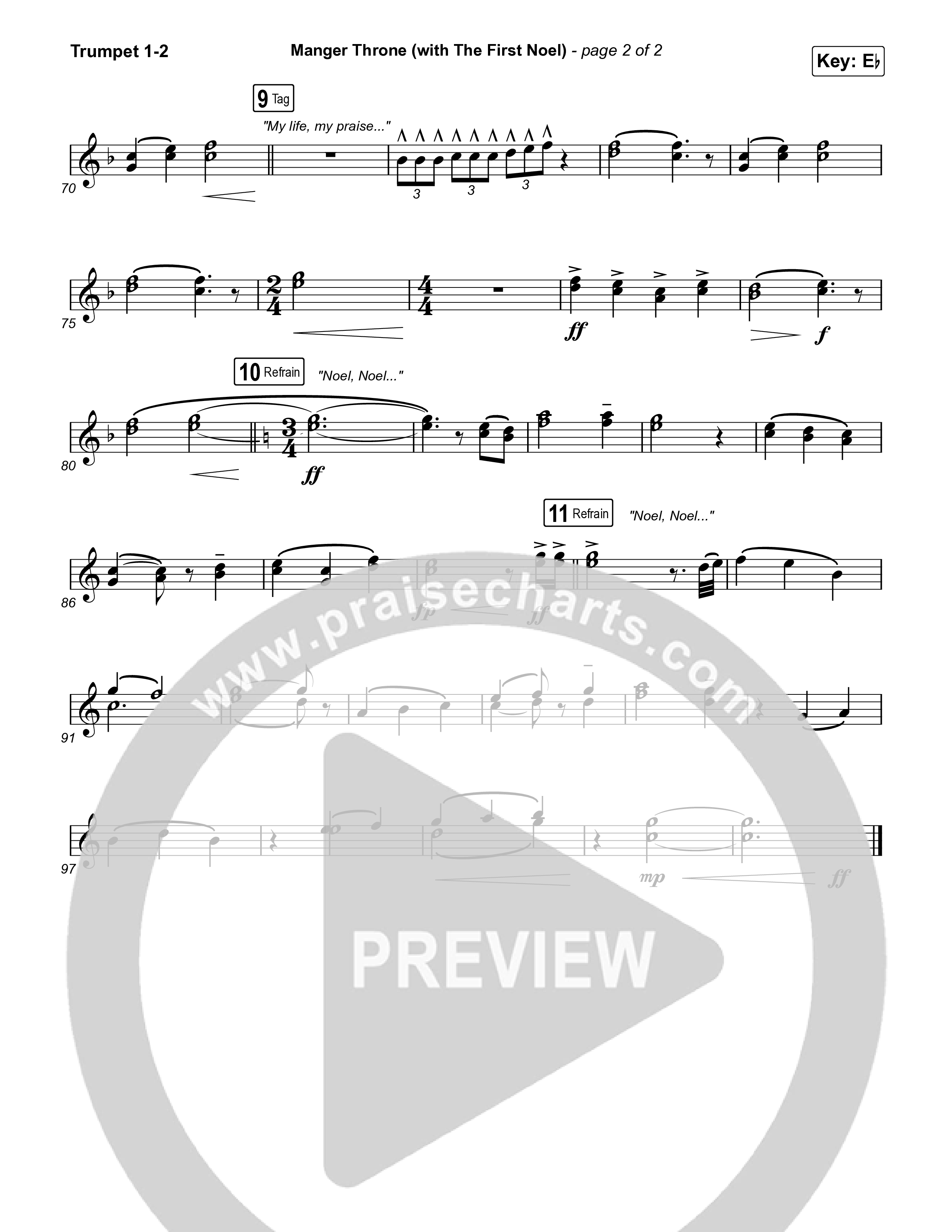 Manger Throne (with The First Noel) (Choral/SATB) Trumpet 1,2 (Travis Cottrell / Arr. Mason Brown)