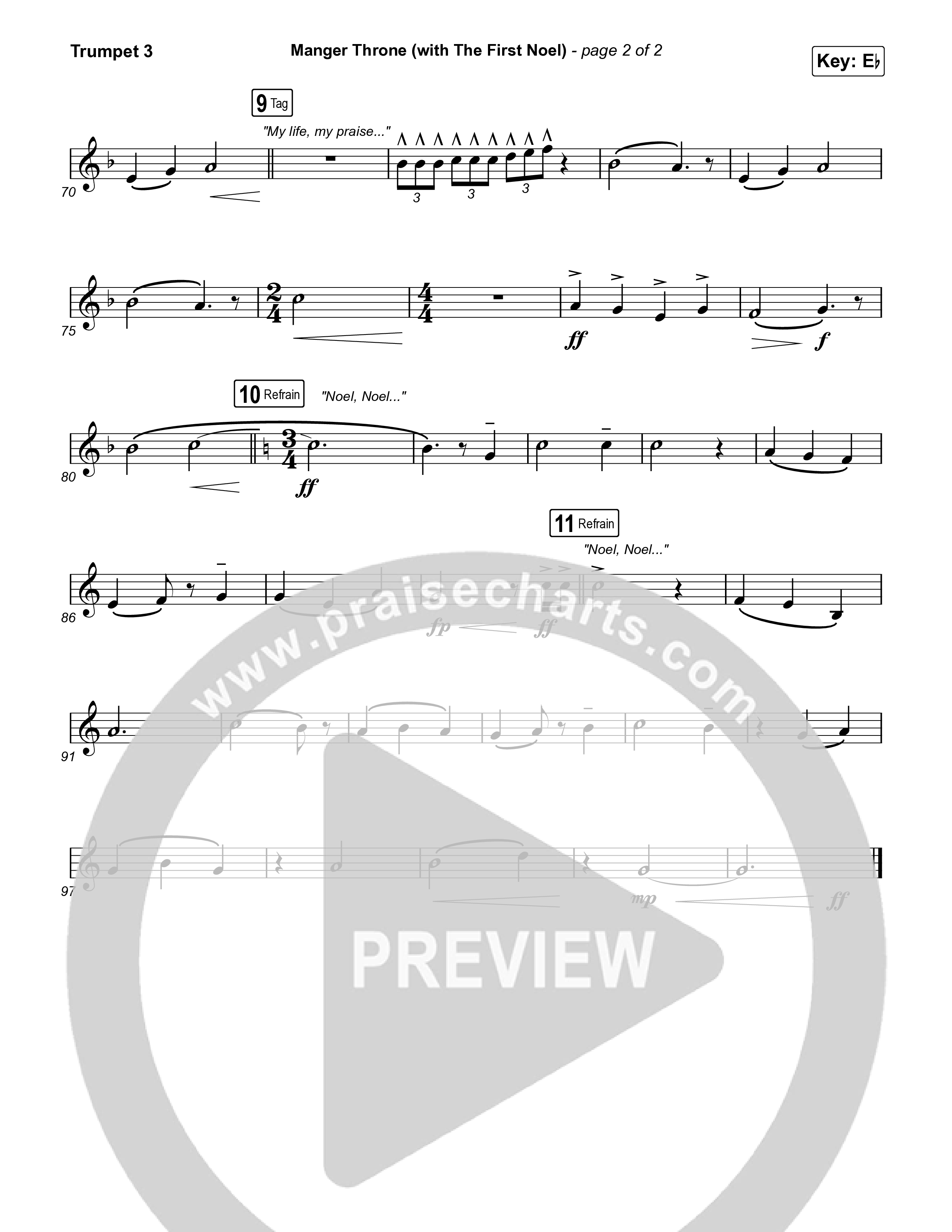 Manger Throne (with The First Noel) (Choral/SATB) Trumpet 3 (Travis Cottrell / Arr. Mason Brown)