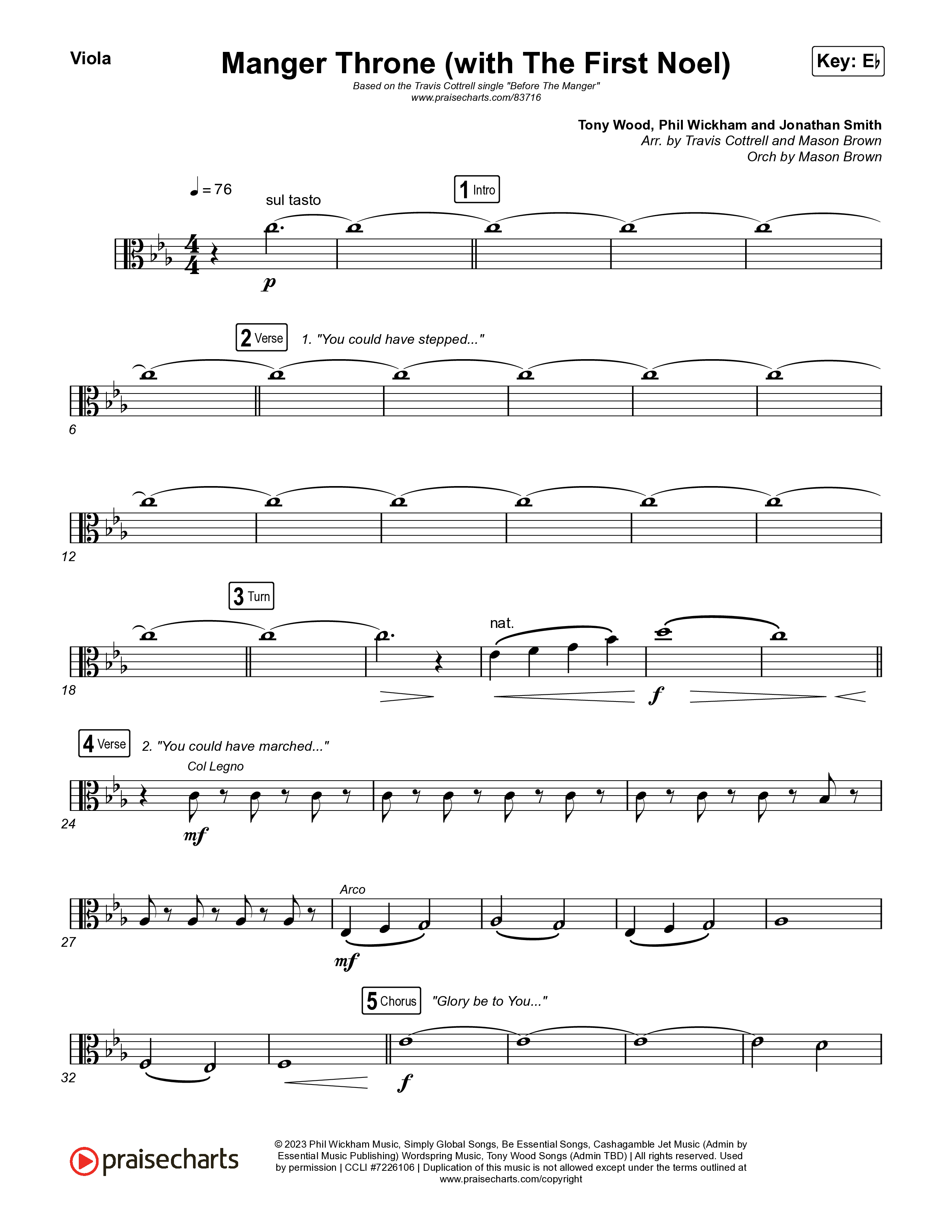 Manger Throne (with The First Noel) (Choral/SATB) Viola (Travis Cottrell / Arr. Mason Brown)