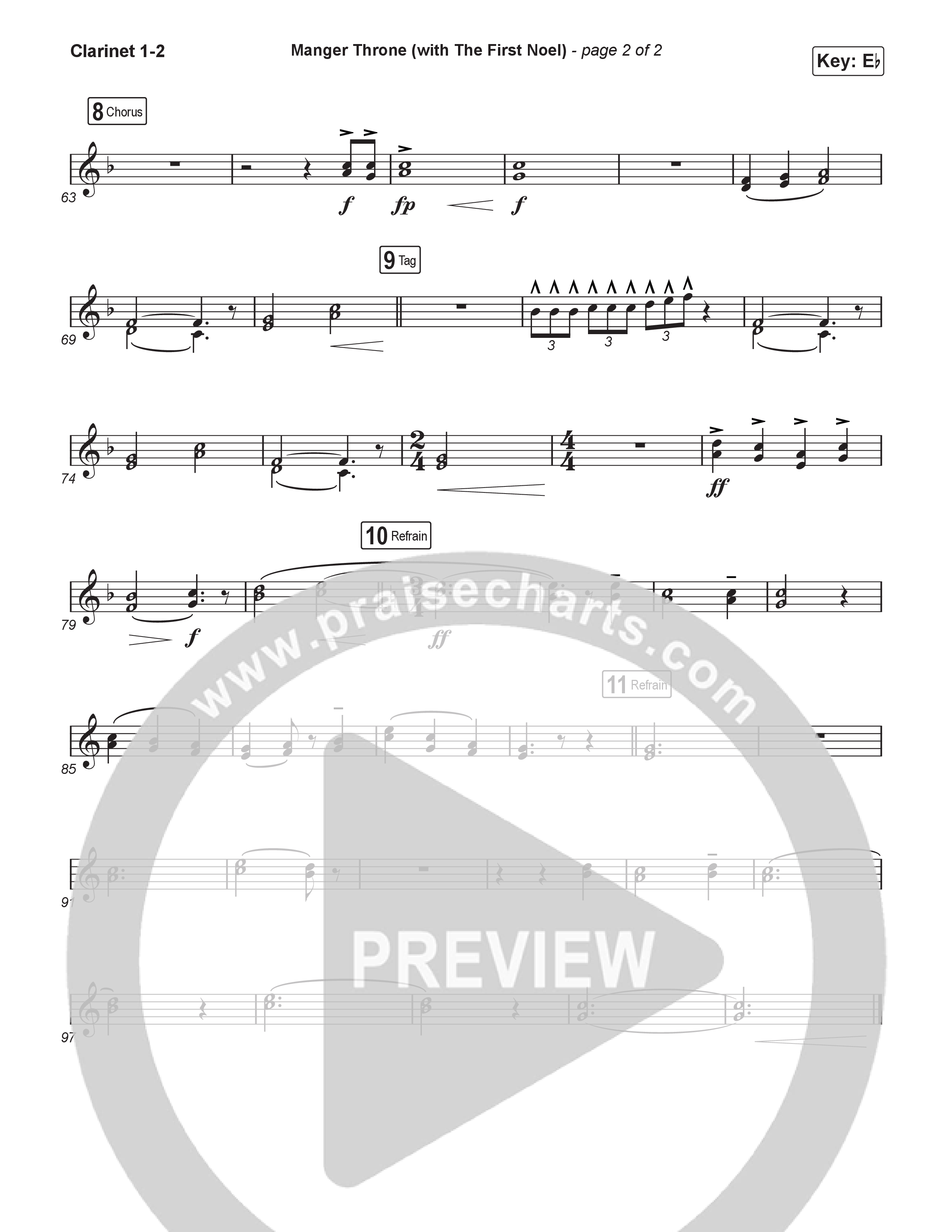 Manger Throne (with The First Noel) (Choral/SATB) Clarinet 1/2 (Travis Cottrell / Arr. Mason Brown)