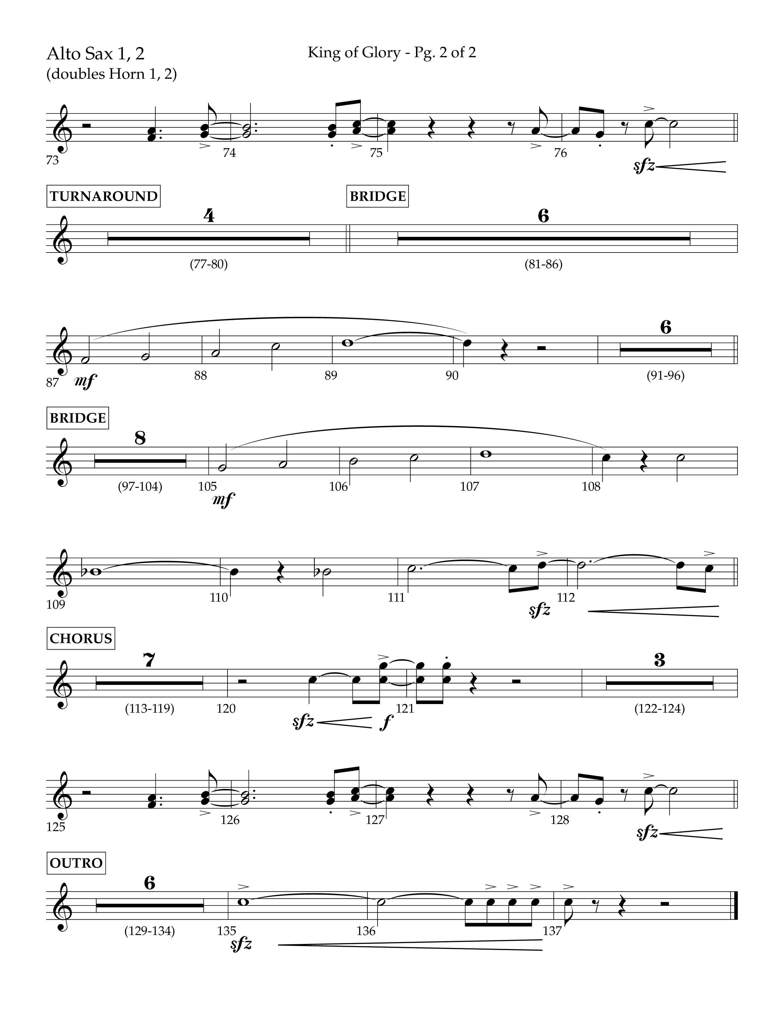 King of Glory (Choral Anthem SATB) Alto Sax 1/2 (Lifeway Choral / Arr. John Bolin / Arr. Don Koch / Orch. Eric Belvin)