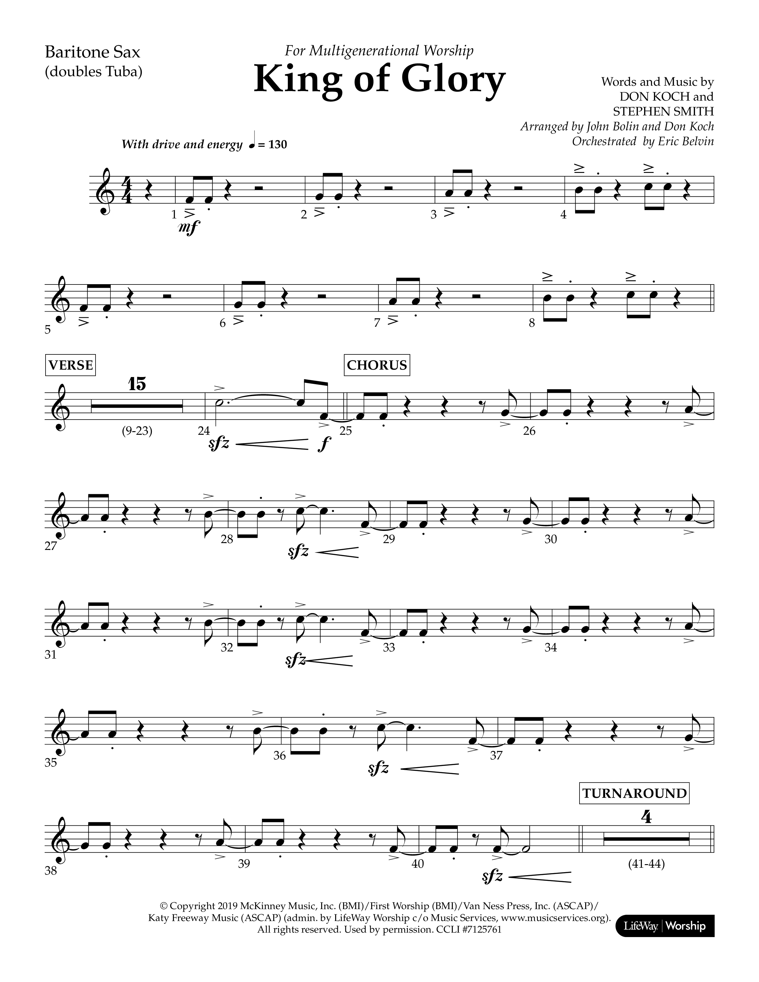 King of Glory (Choral Anthem SATB) Bari Sax (Lifeway Choral / Arr. John Bolin / Arr. Don Koch / Orch. Eric Belvin)